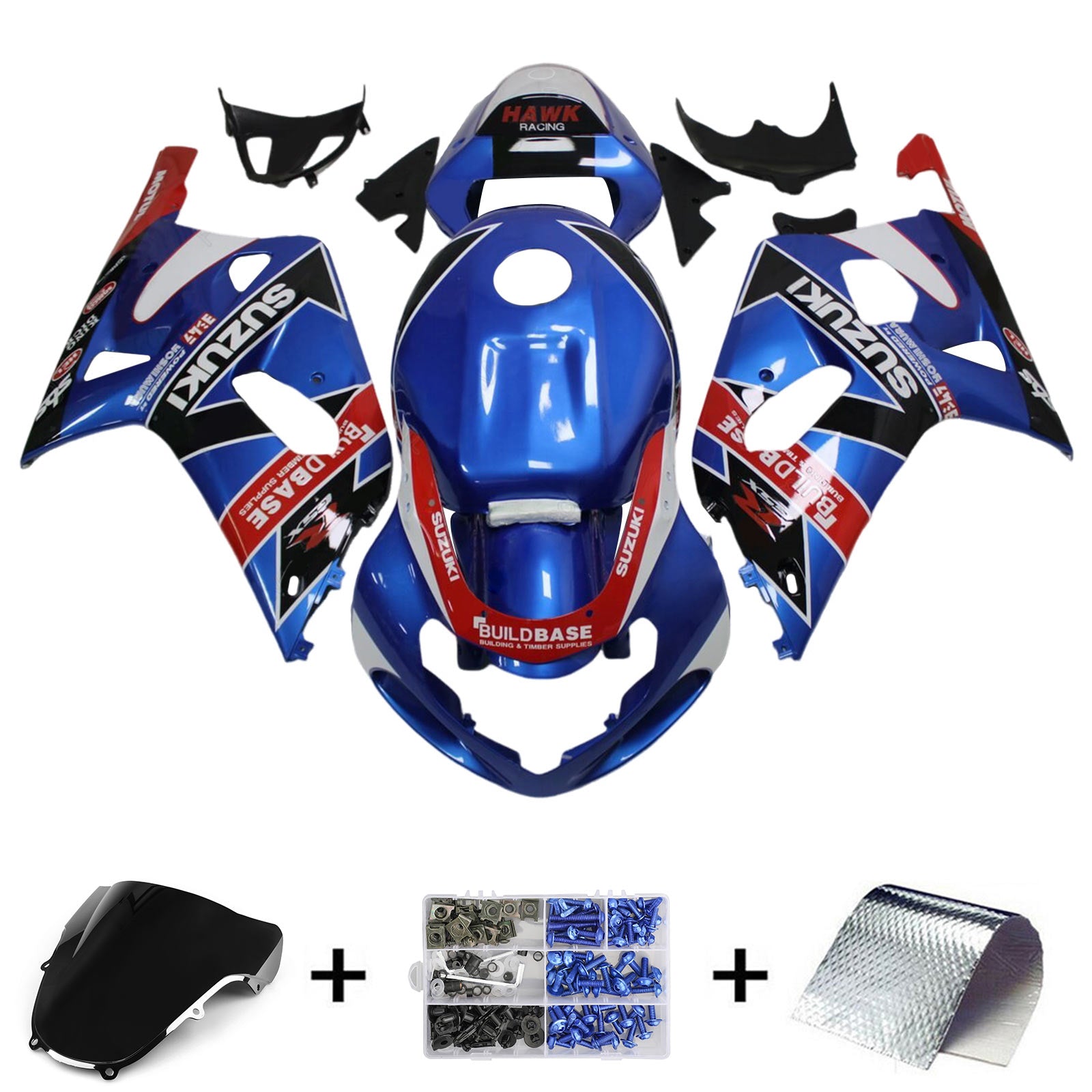 Amotopart Verkleidungssatz für Suzuki GSXR600 2001–2003, GSXR750 K1, Blau/Rot