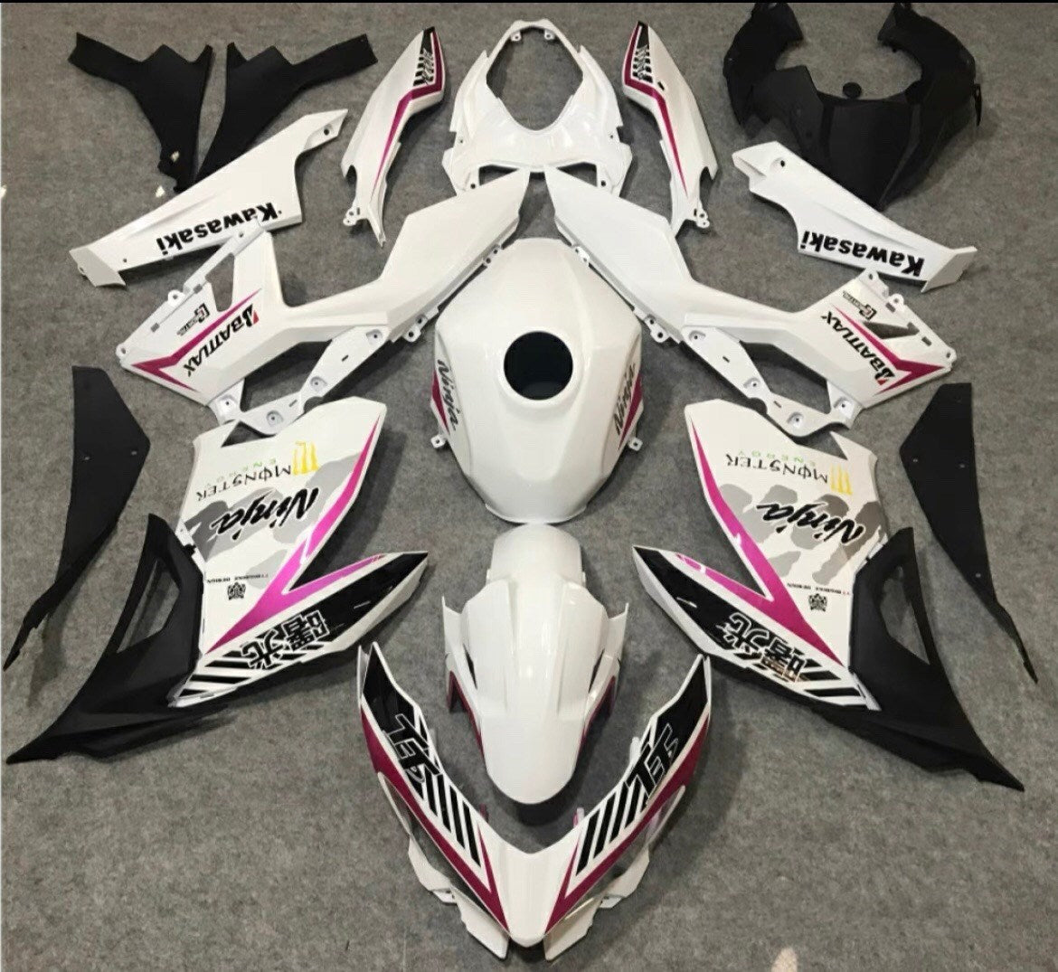 Amotopart Kawasaki EX400/Ninja400 2018-2023 Kit de carénage blanc et rose