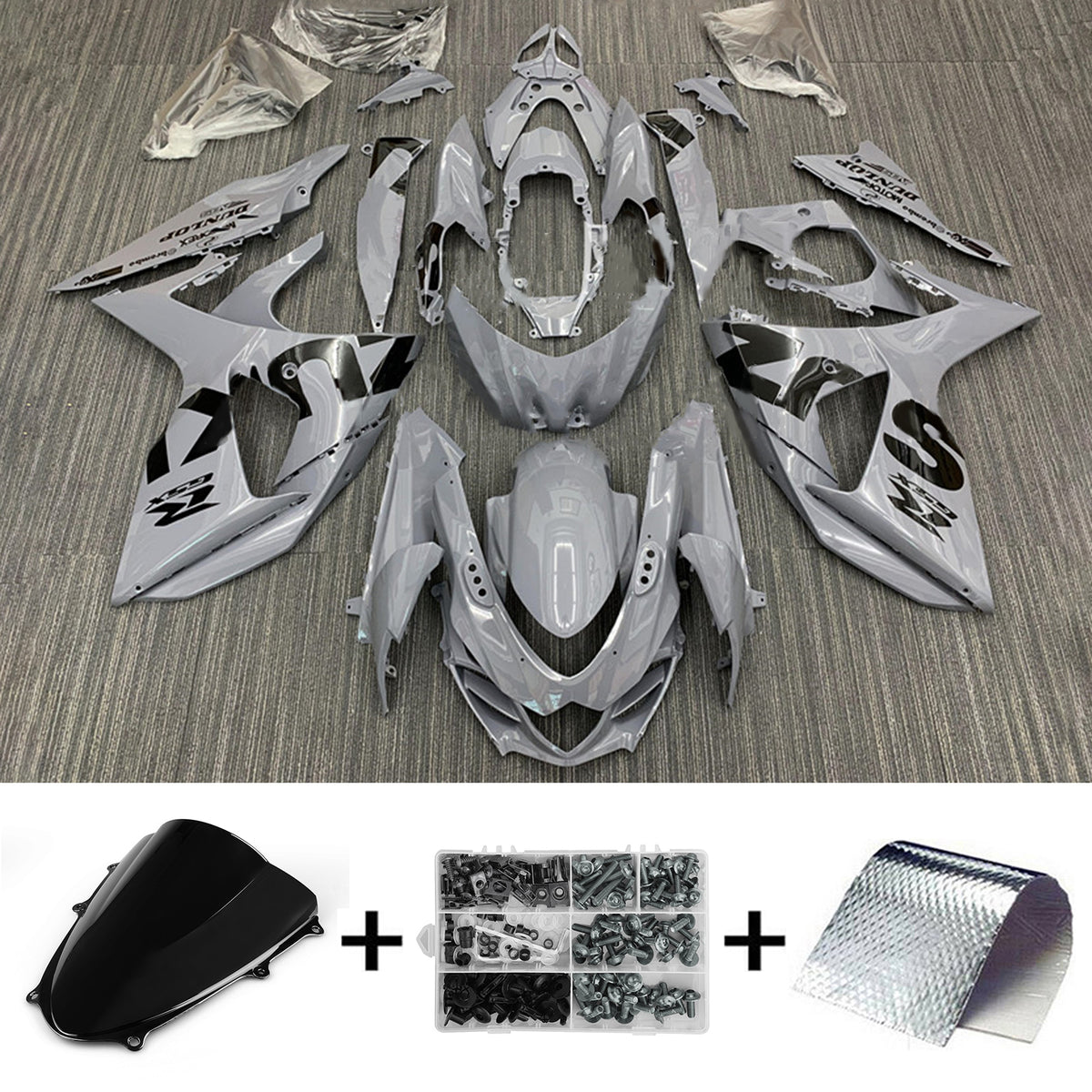 Amotopart 2009-2016 K9 GSXR1000 Suzuki Kit de carénage gris et noir