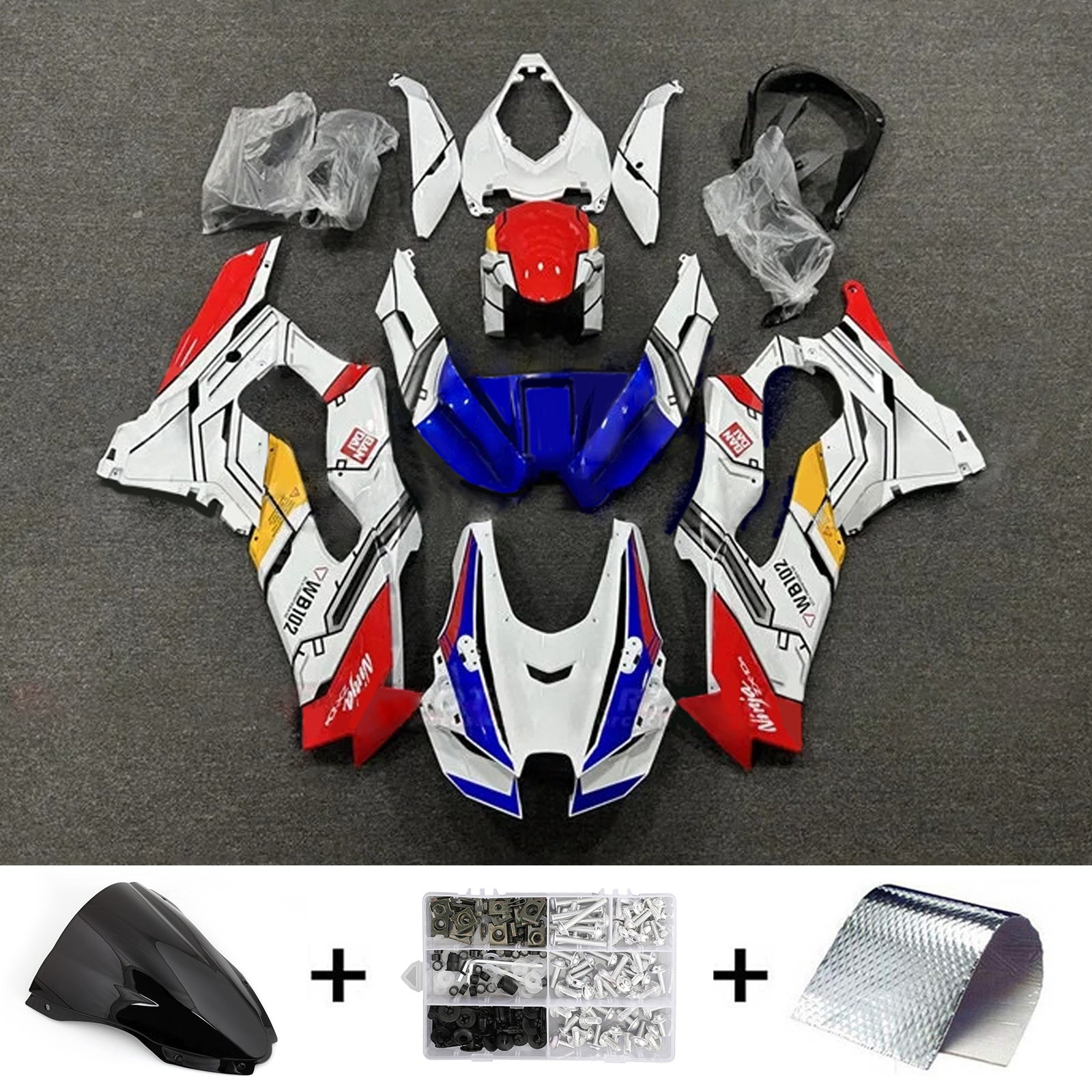 Amotopart 2021-2024 ZX-10R ZX-10RR Kawasaki Kit de carénage rouge et bleu