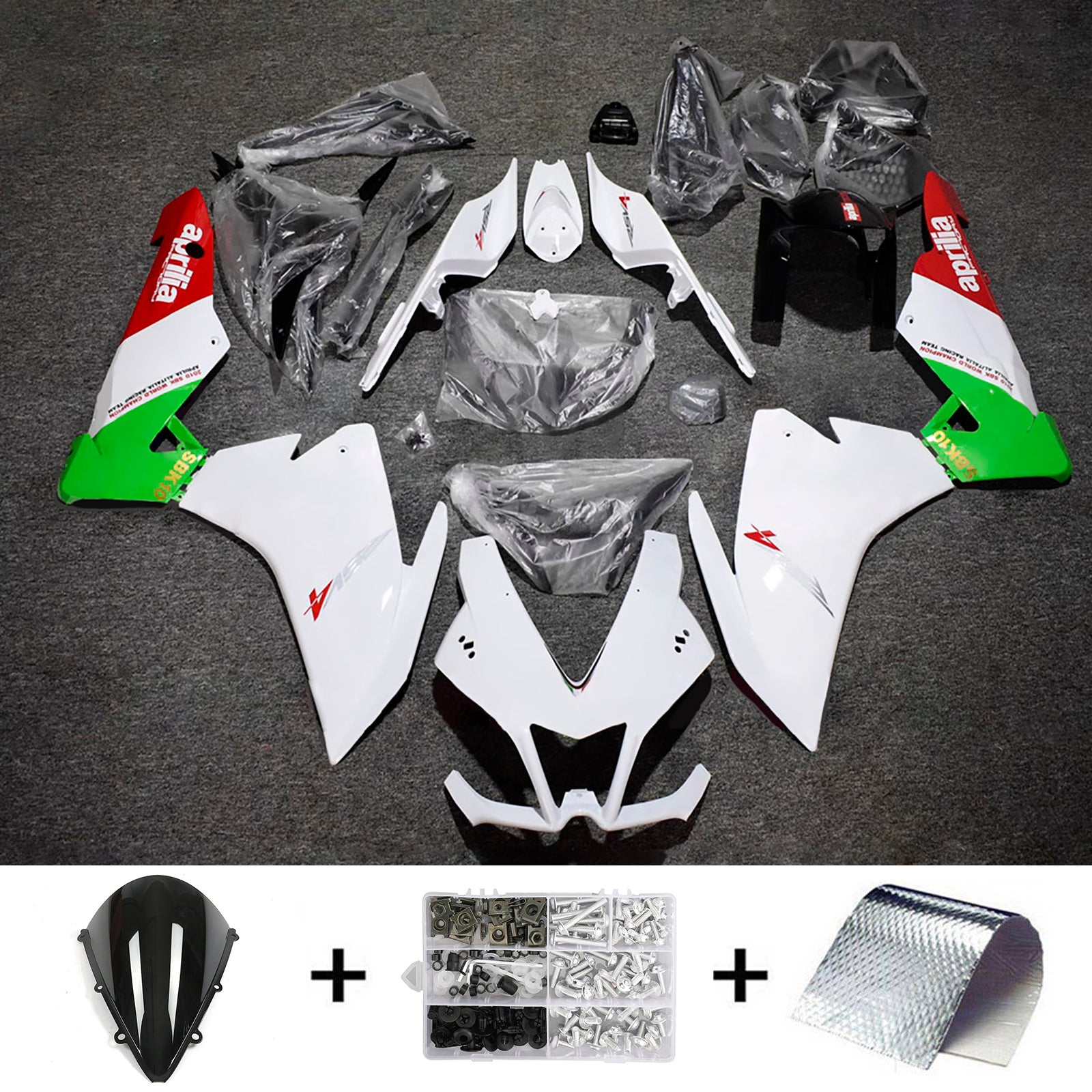 Amotopart 2009-2015 Aprilia RSV4 1000 White Red Green Fairing Kit