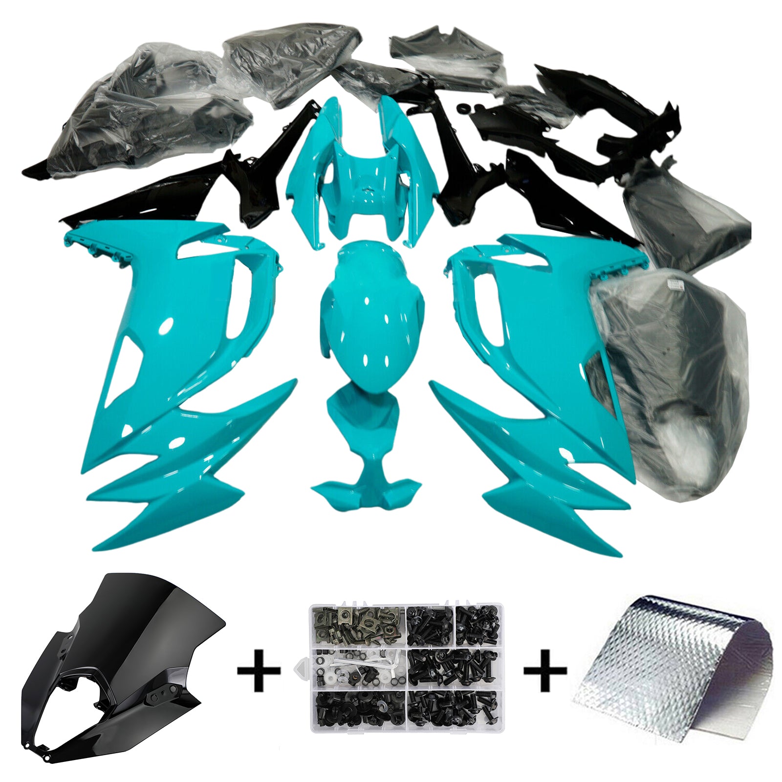 Amotopart 2020-2024 Kawasaki ER-6F Ninja650 Kit de carenado azul claro negro