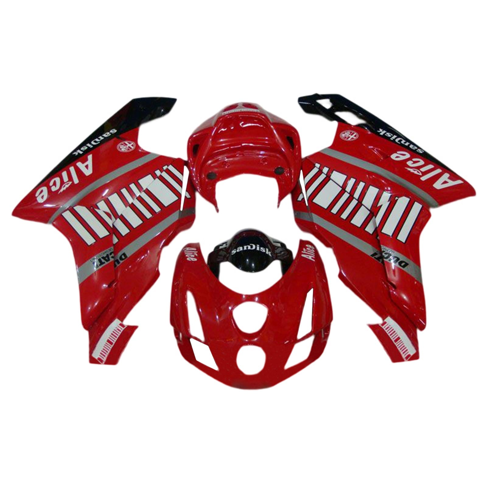 Amotopart 2003 2004 Ducati 999 749 Kit de carenado rojo y blanco Style2