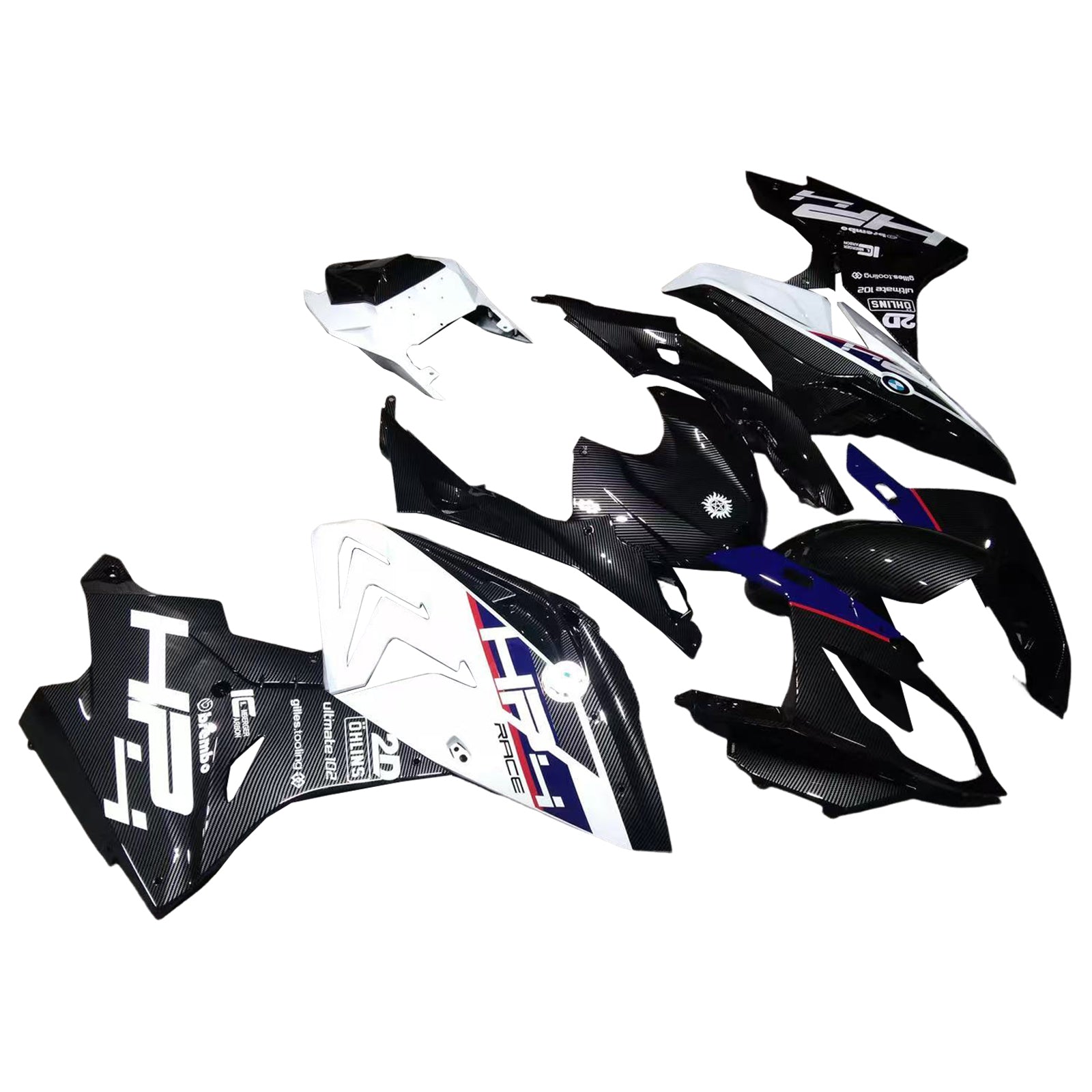 Amotopart 2017-2018 BMW S1000RR Carbon Fiber Pattern White Blue Fairing Kit