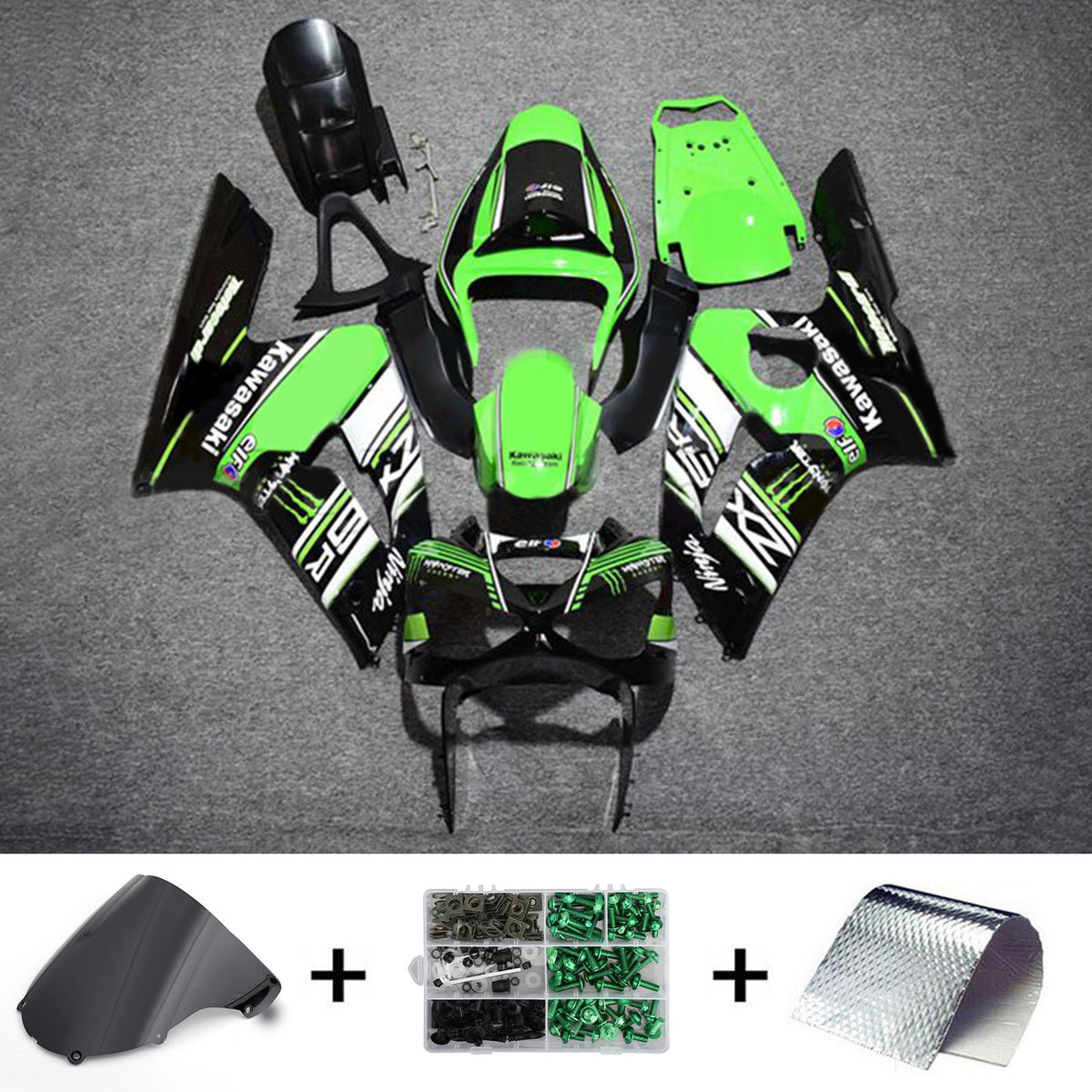 Amotopart 2003-2004 ZX6R 636 Kawasaki Verde y Negro Style2 Kit de carenado