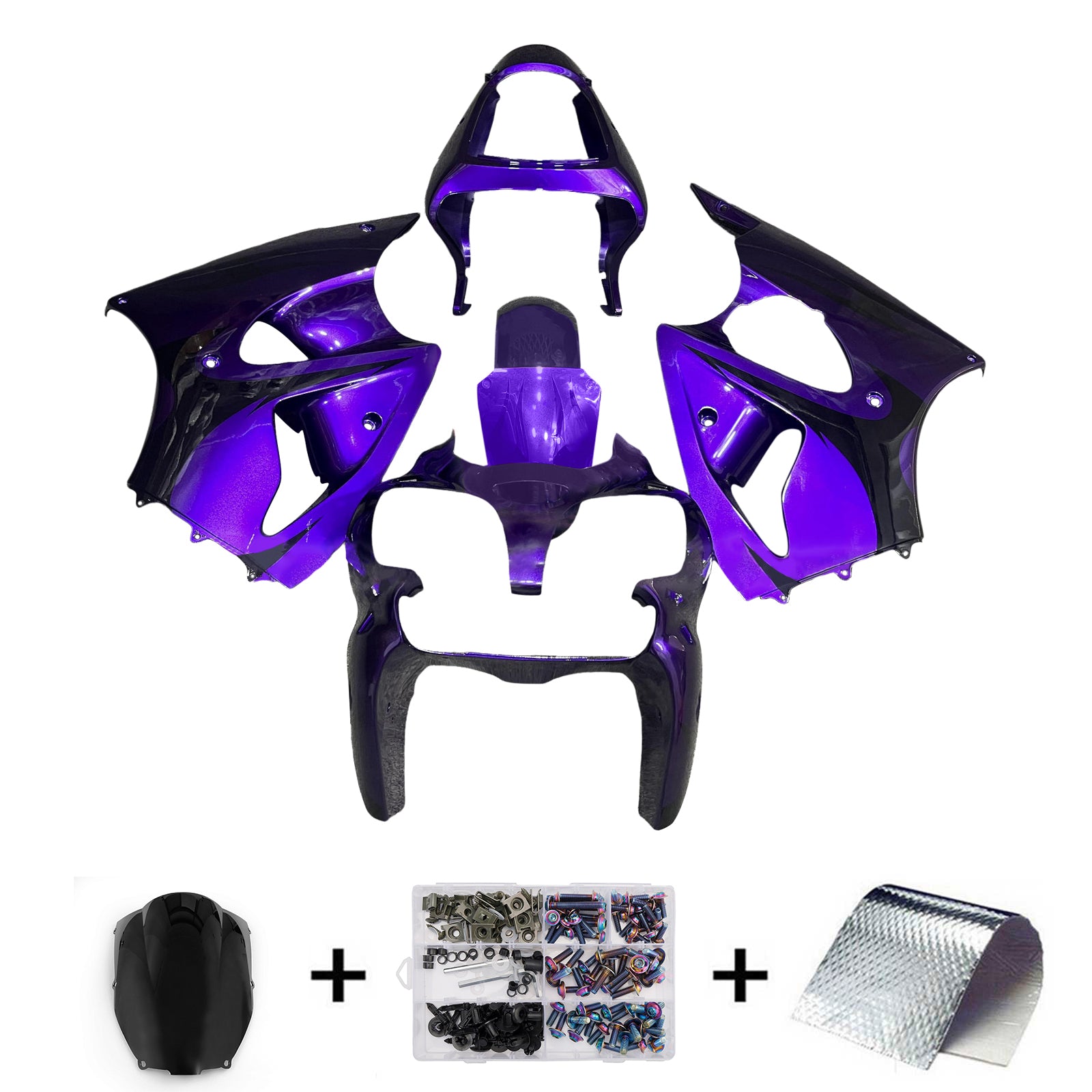 Amotopart Kawasaki 00-02 ZX6R 636 & 05-08 ZZR600 Gradient Purple Verkleidungskit