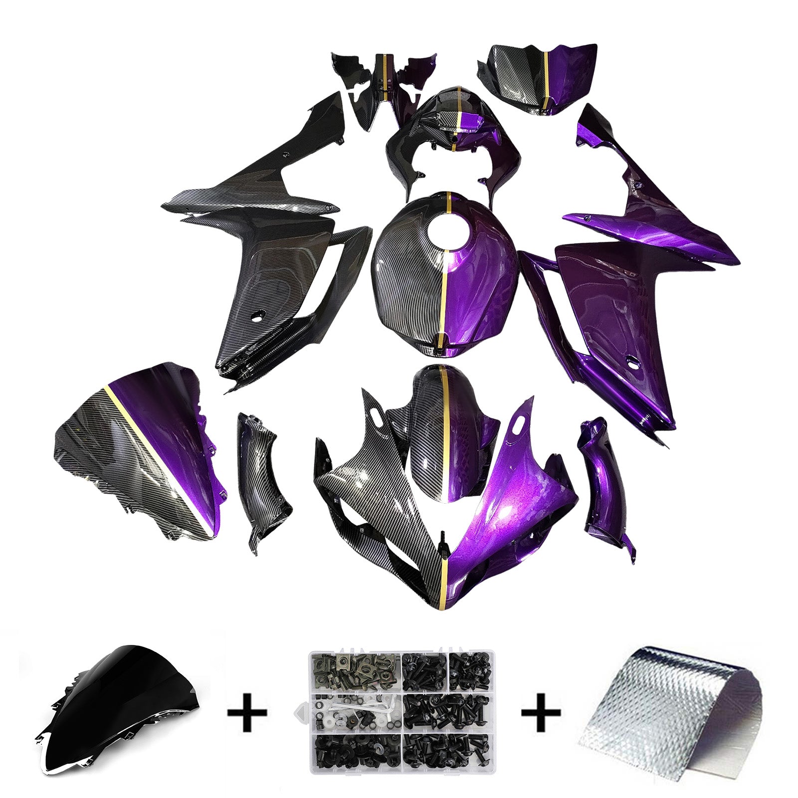 Amotopart 2007-2008 Yamaha YZF-R1 Carbon Fiber Purple Fairing Kit