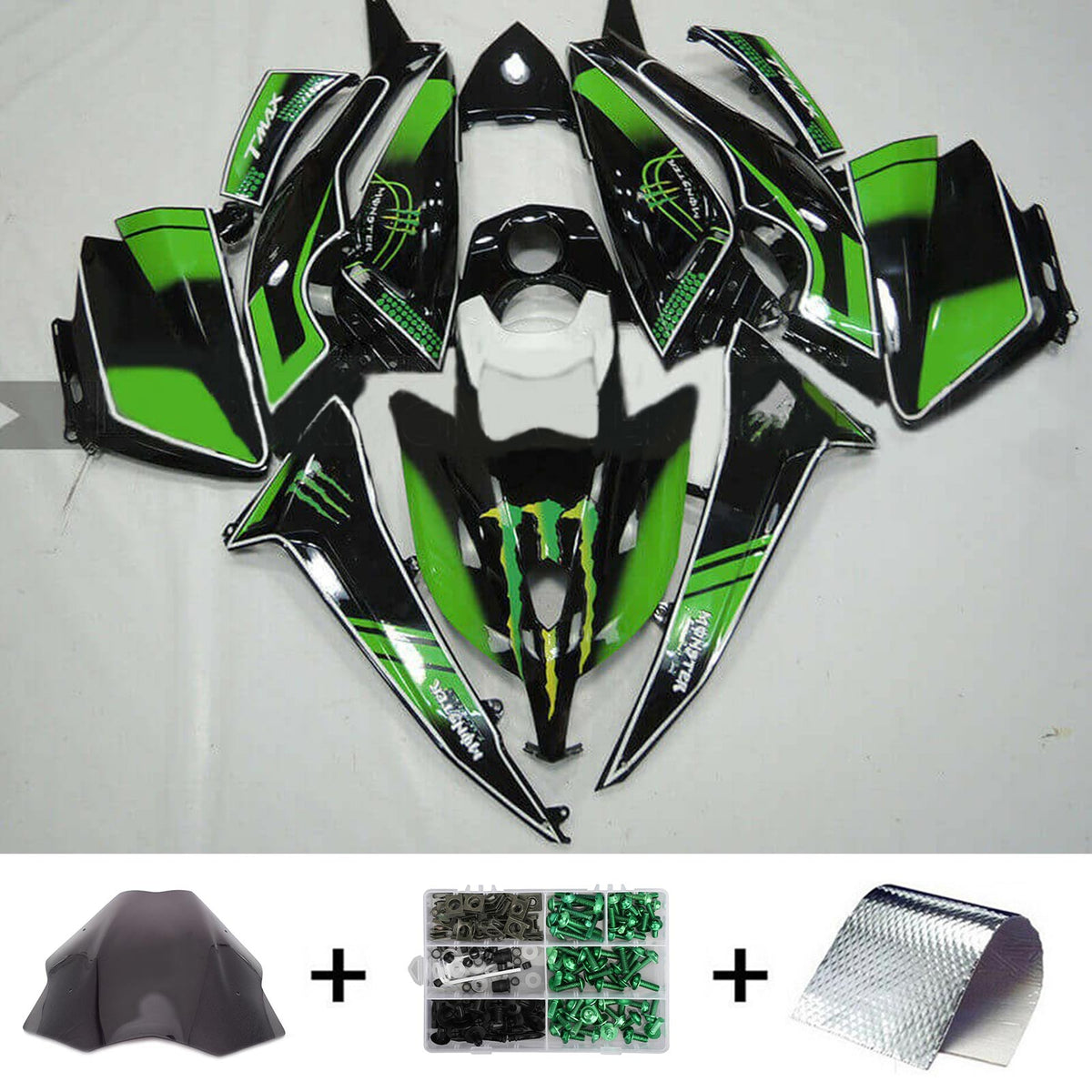 Amotopart 2012-2014 Kit carena Yamaha T-Max TMAX530 nero e verde