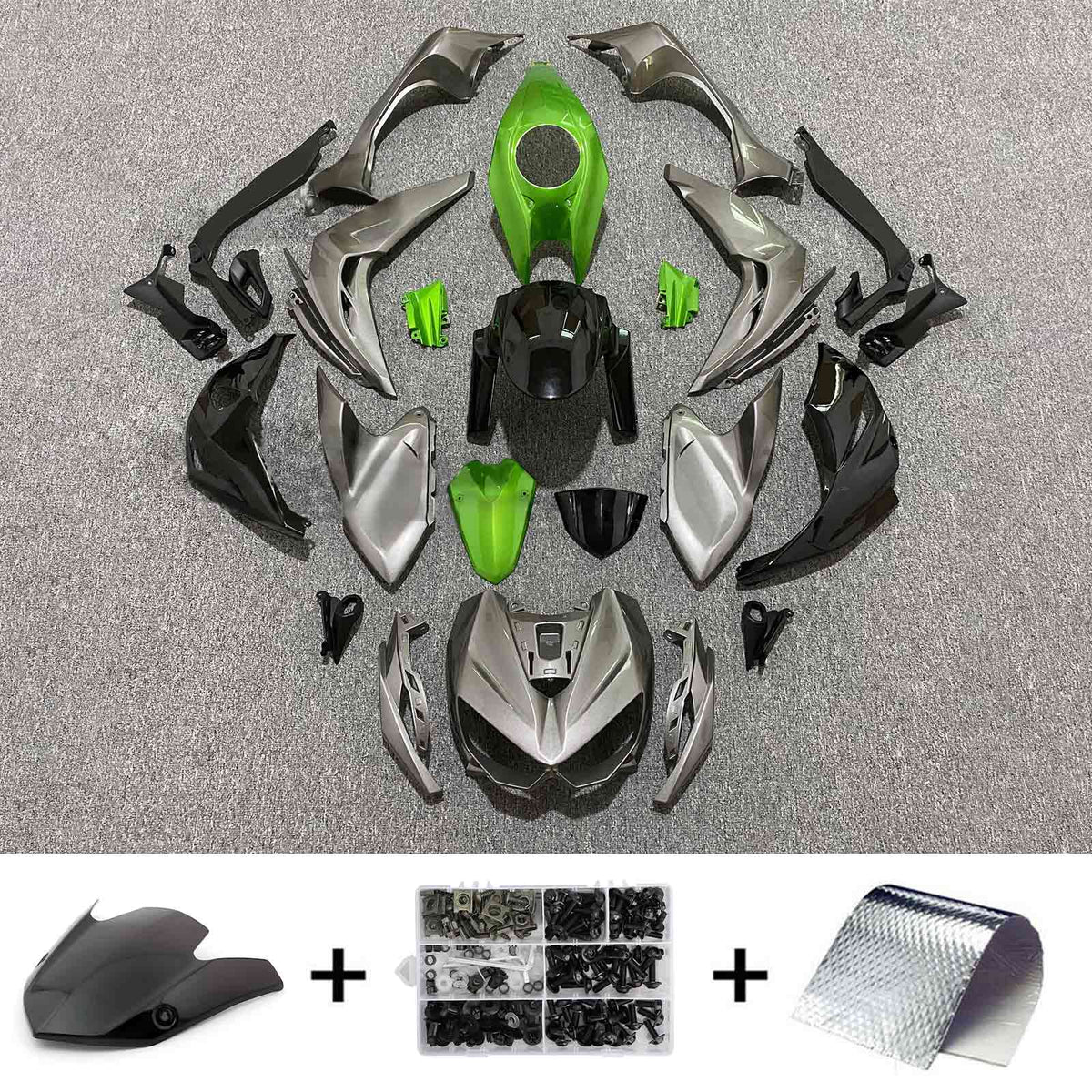 Amotopart 2014-2017 Z1000 Kawasaki Kit de carenado verde y gris