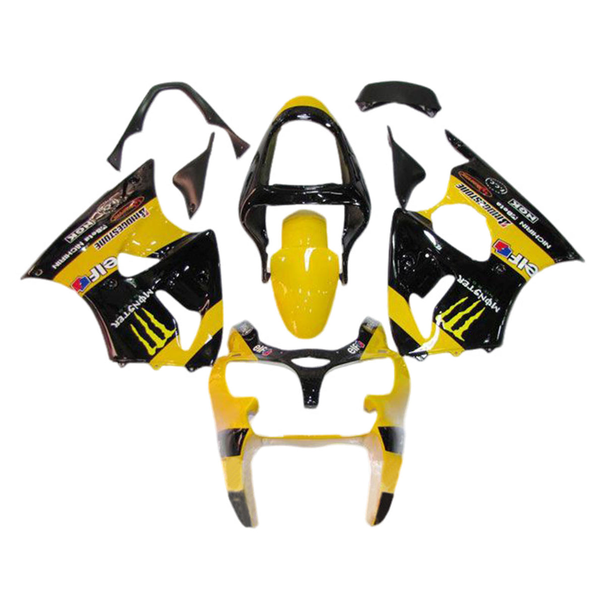 Amotopart 2000-2002 Kawasaki ZX6R 636 & 2005-2008 Kawasaki ZZR600 Black Yellow Fairing Kit