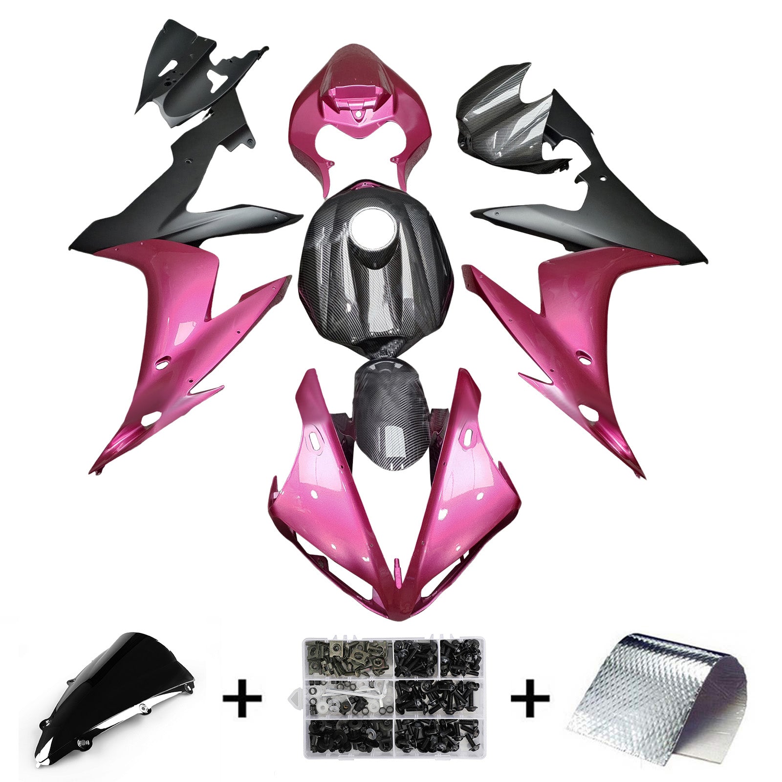 Amotopart 2004-2006 Yamaha YZF-R1 Carbon Fiber Pattern Pink Fairing Kit