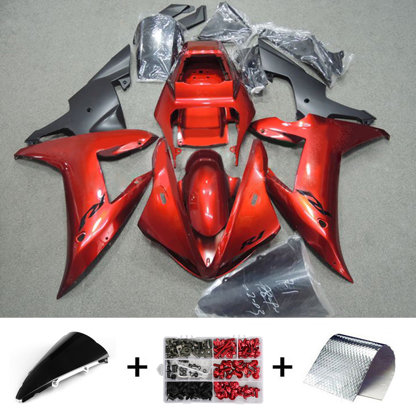 Amotopart 2002-2003 YZF-R1 Yamaha Kit de carenado estilo R3 negro y rojo