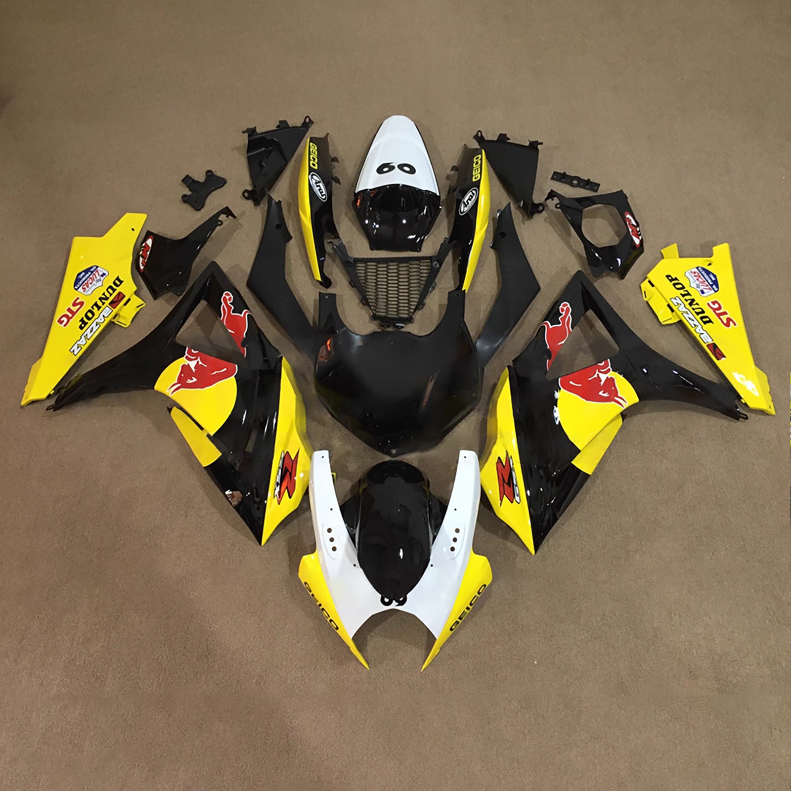 Amotopart 2007-2008 Suzuki GSXR1000 Black Yellow Red Fairing Kit
