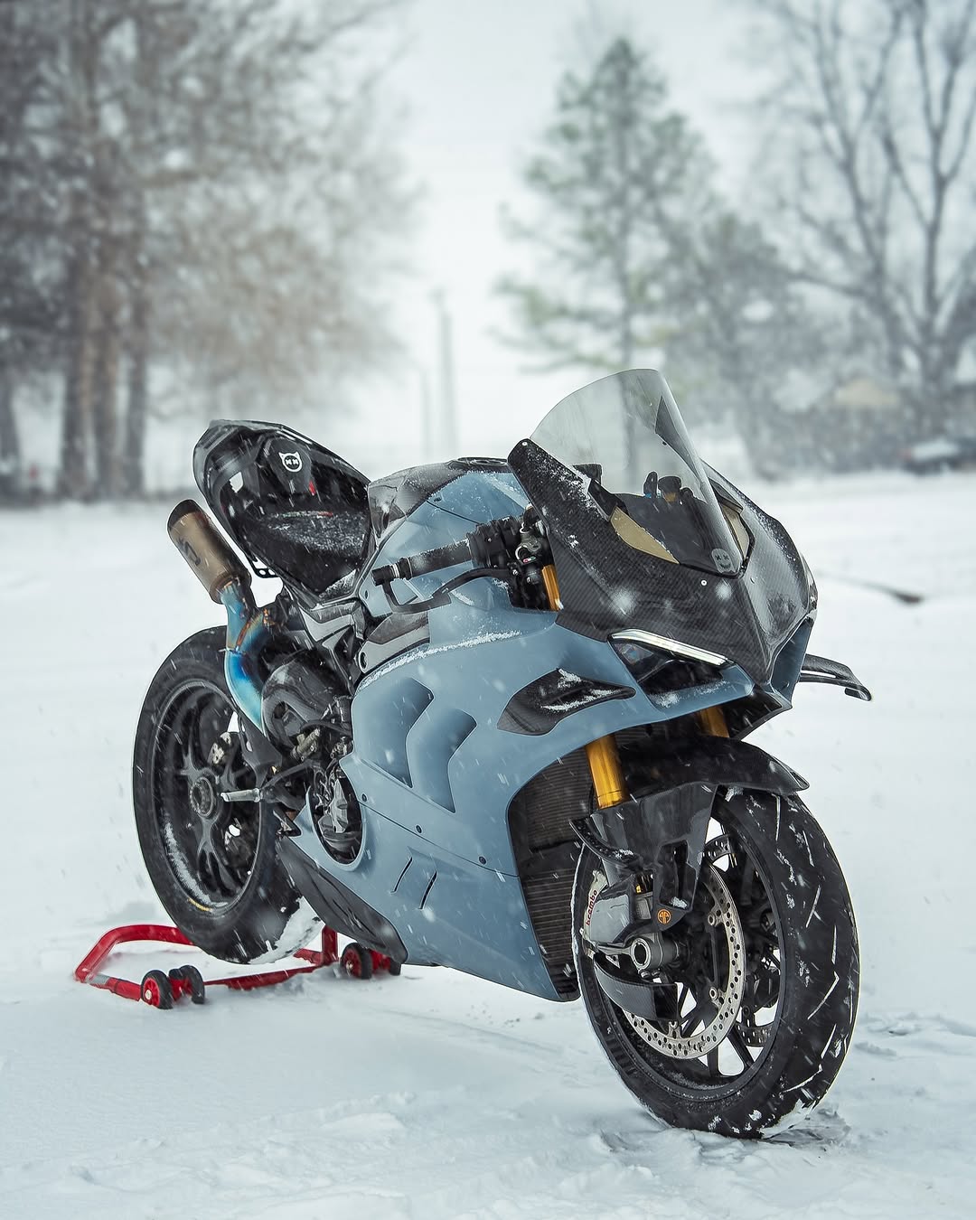 Amotopart Ducati 22-24 Panigale V4 V4S Grey Blue Carbonverkleidungskit