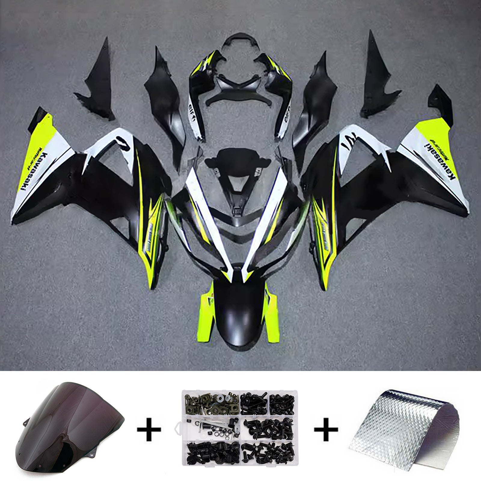 Amotopart 2013-2018 Kawasaki ZX6R 636 Black White Yellow Fairing Kit