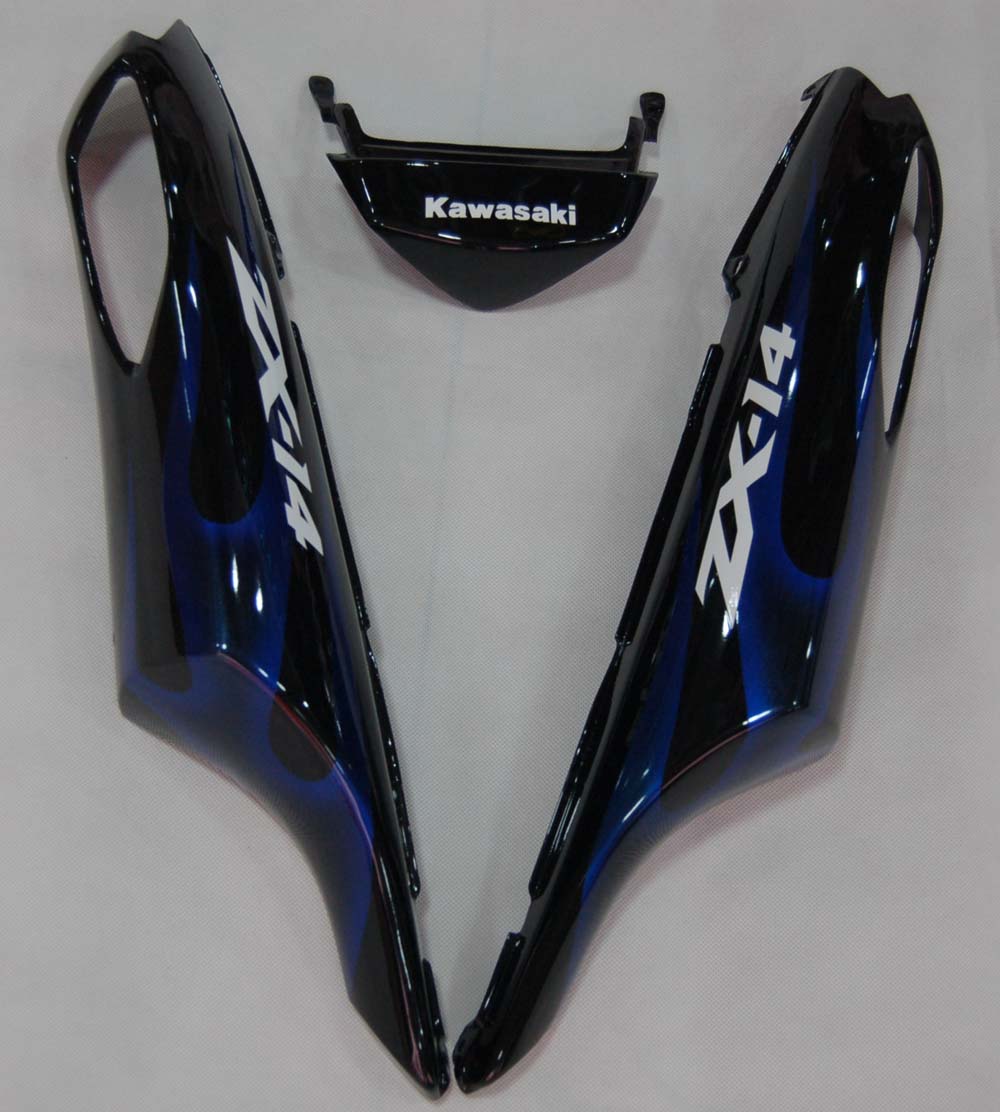 Amotopart 2006-2011 Kawasaki ZX14R Black with Blue Flame Fairing Kit