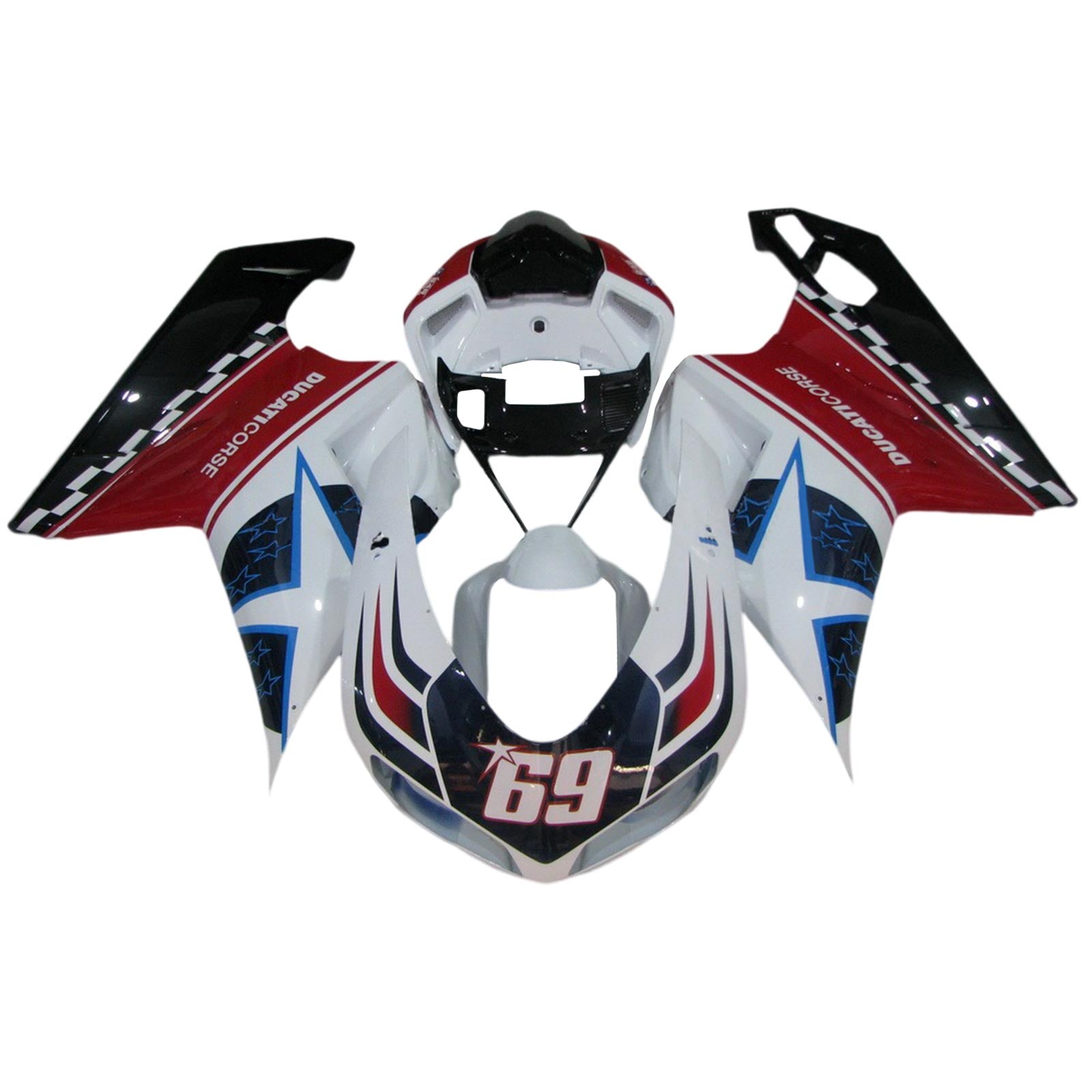 Amotopart Toutes les années Ducati 1098 1198 848 Kit de carénage Style4 rouge et blanc