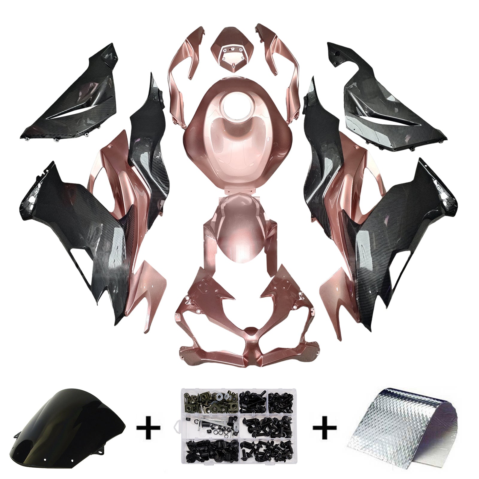 Amotopart 2019-2023 Kawasaki ZX6R Pink Carbon Fiber Pattern Fairing Kit