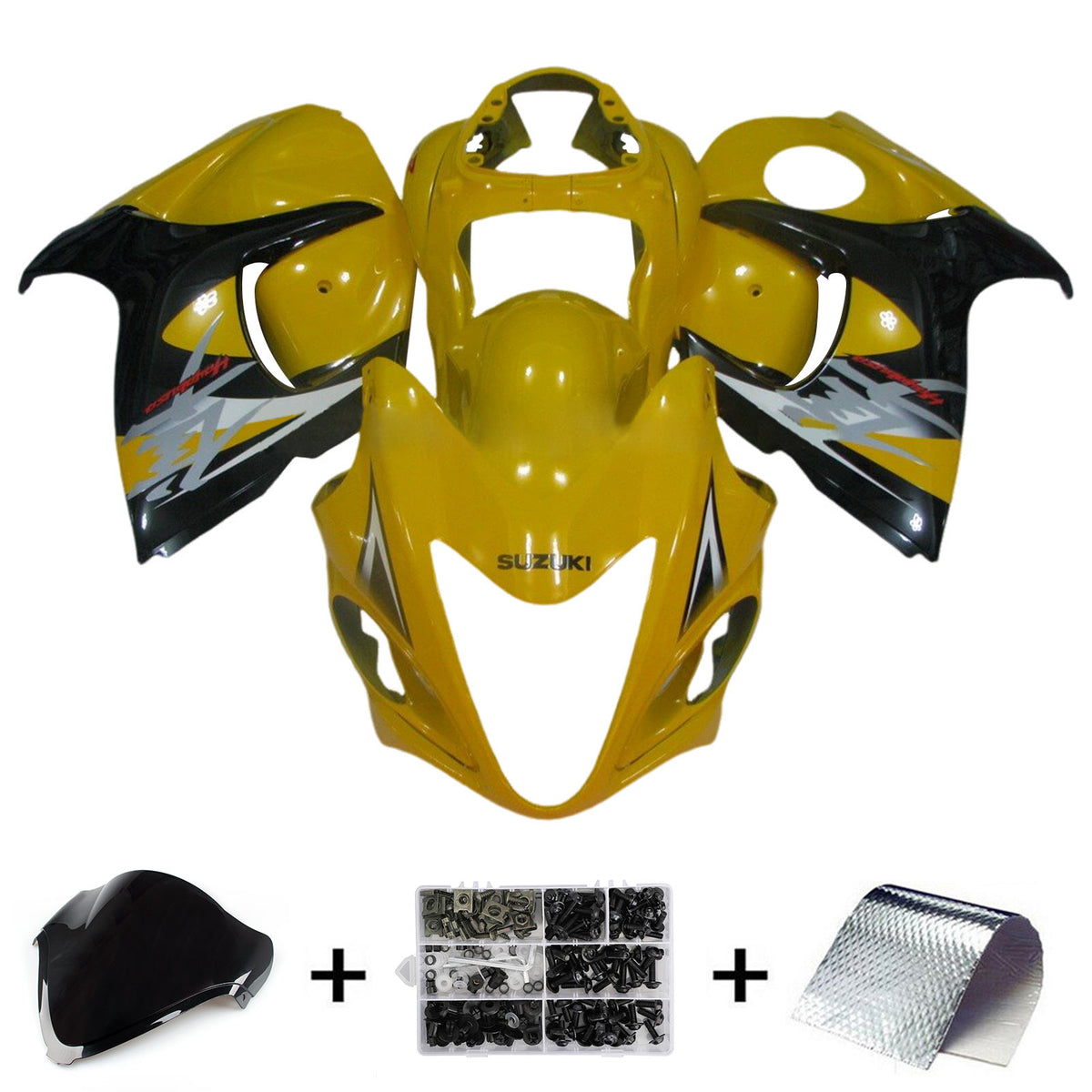 Amotopart 2008-2020 GSX1300R Hayabusa Suzuki Kit de carénage jaune et noir