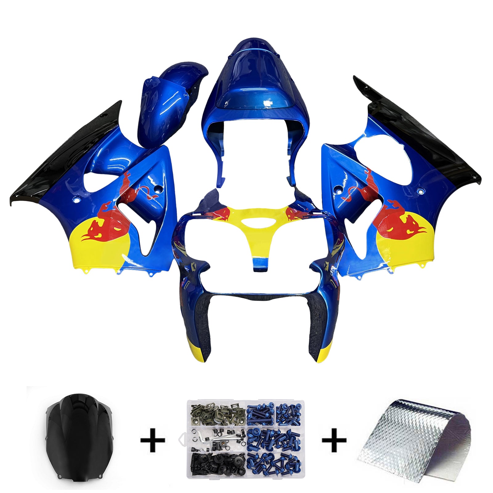 Amotopart Kawasaki 00-02 ZX6R 636 & 05-08 ZZR600 Blue Yellow Fairing Kit