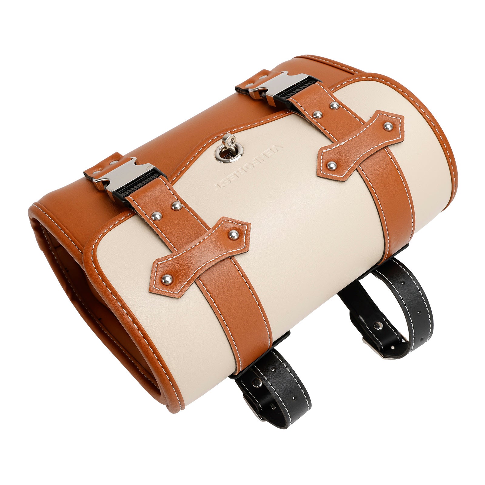 Color Matching Side Saddlebag Tool Bag Luggage Pouch Storage Pu For Motorbike Brown-White