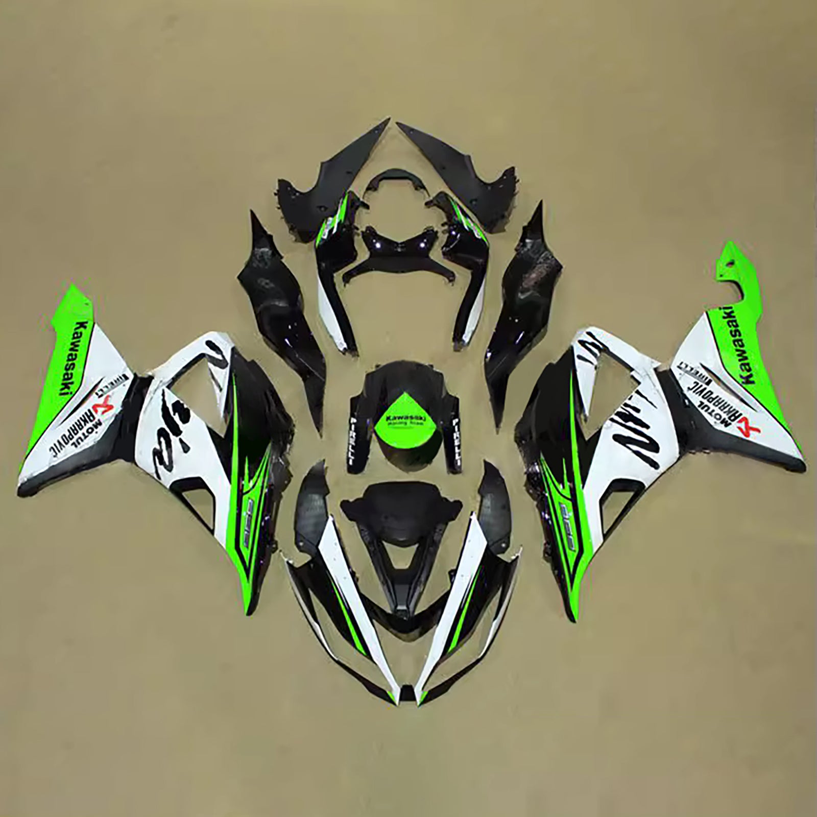 Amotopart 2013-2018 Kawasaki ZX6R 636 Black Green White Fairing Kit