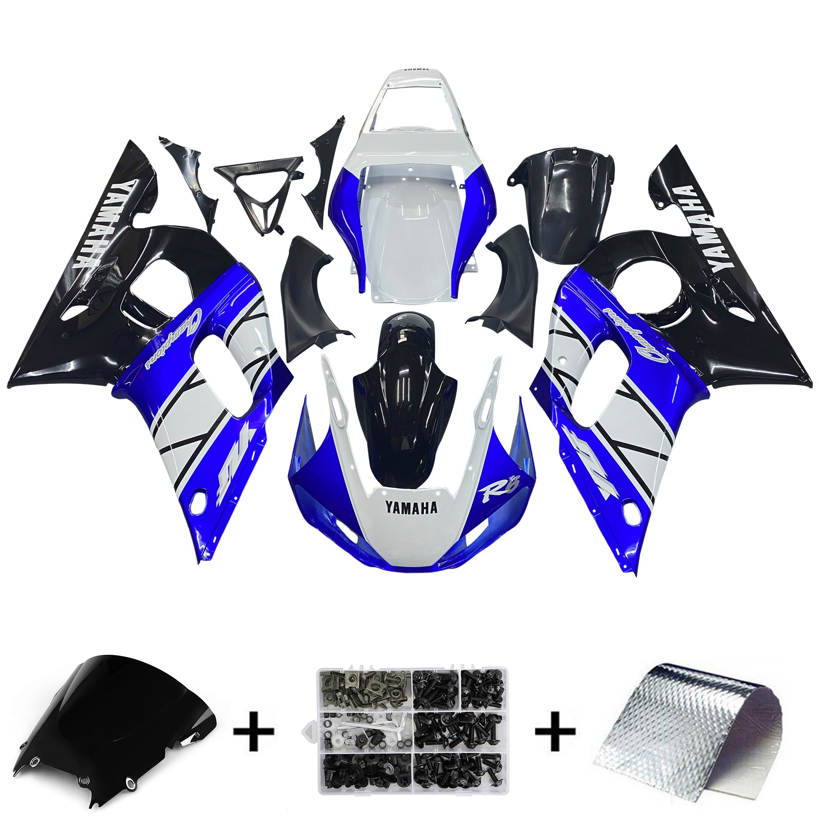 Amotopart 1998-2002 Yamaha YZF 600 R6 White Black Blue Fairing Kit