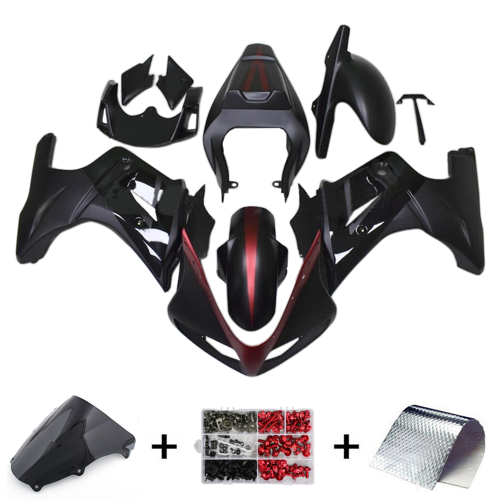 Amotopart 2003-2013 SV650 Suzuki negro con kit de carenado de detalles rojos