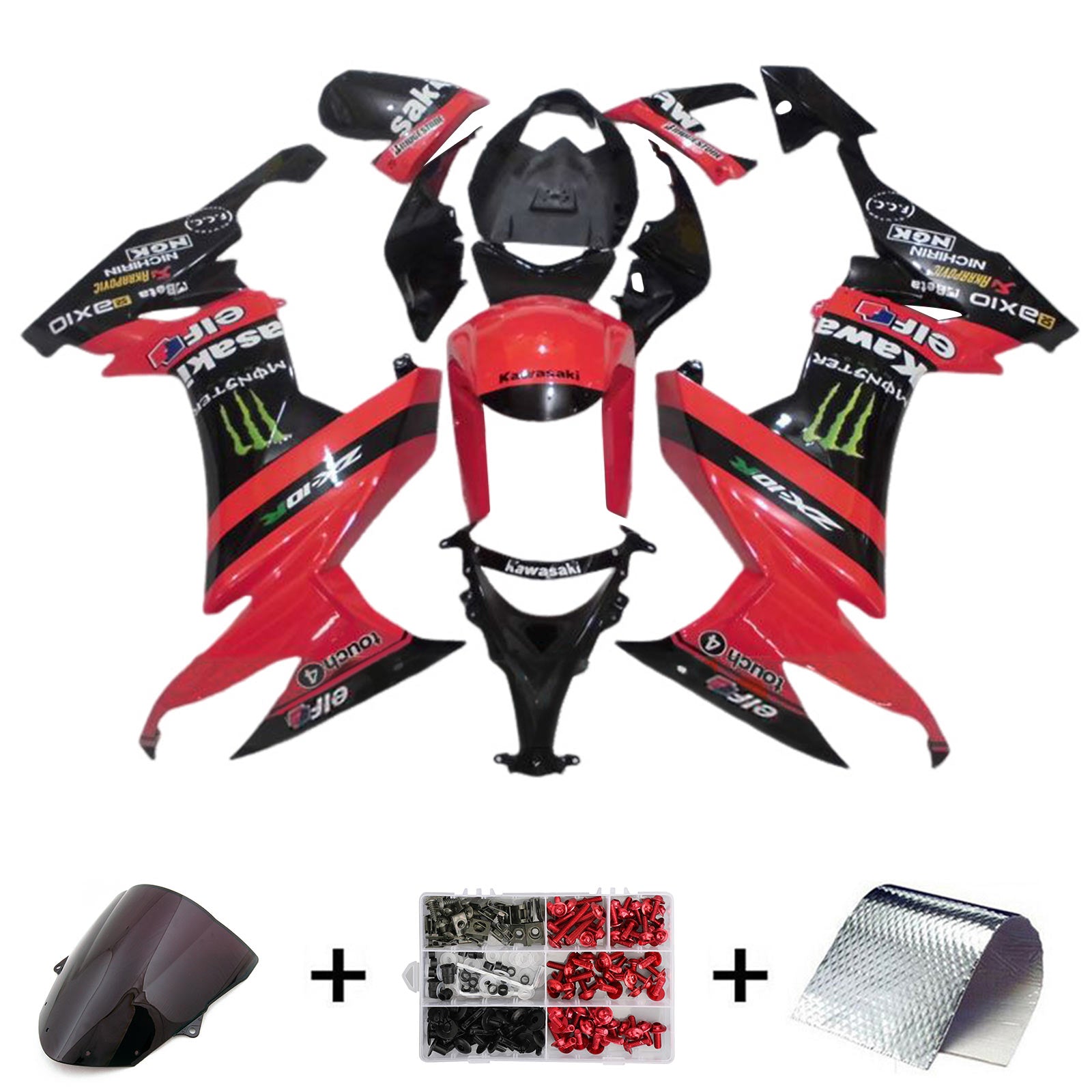 Amotopart 2008-2010 Kawasaki ZX10R Kit de carenado rojo negro