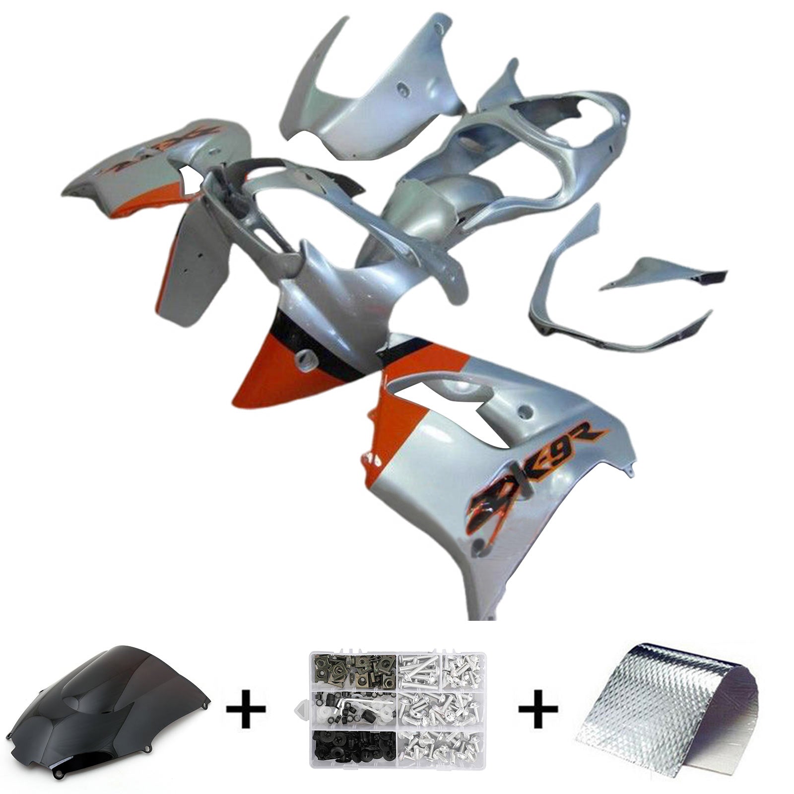 Amotopart 2000-2001 Kawasaki ZX9R Silver Grey & Orange Fairing Kit