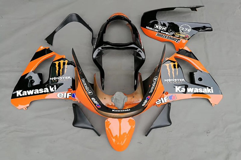 Amotopart Kawasaki 2009-2012 ZX6R 636 Kit de carenado naranja y negro