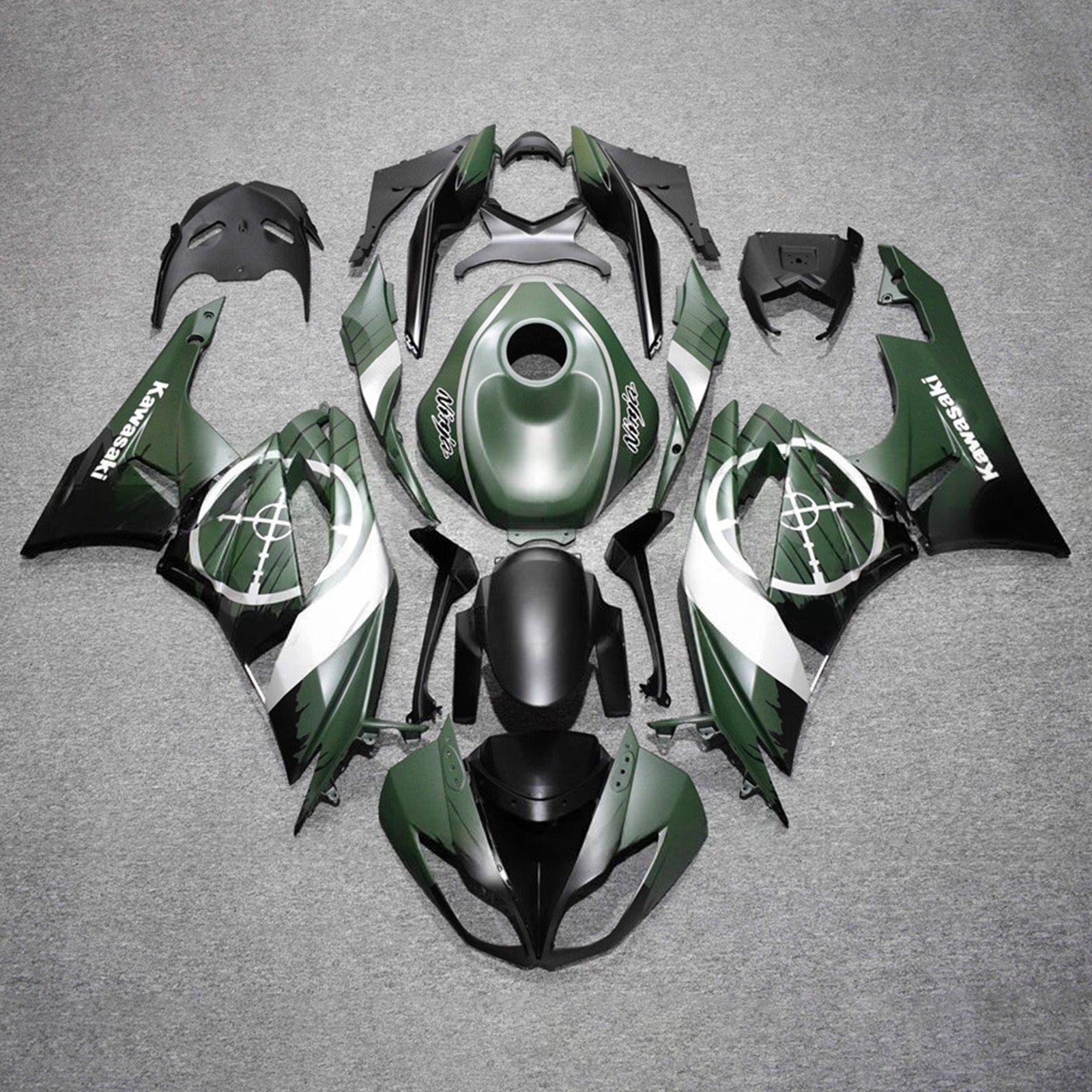 Amotopart 2009-2012 Kawasaki ZX6R 636 Green Black Fairing Kit