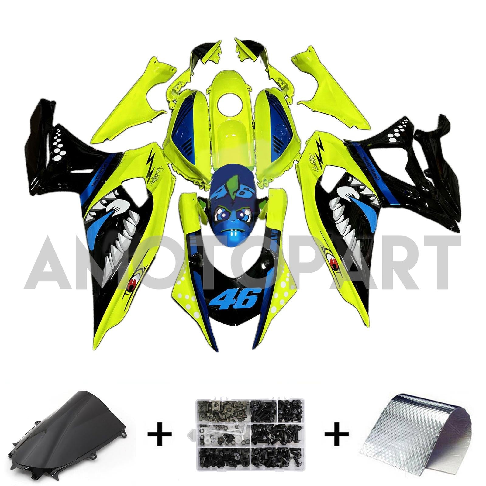 Amotopart 2021-2025 Yamaha YZF-R7 Black Yellow Blue Fairing Kit