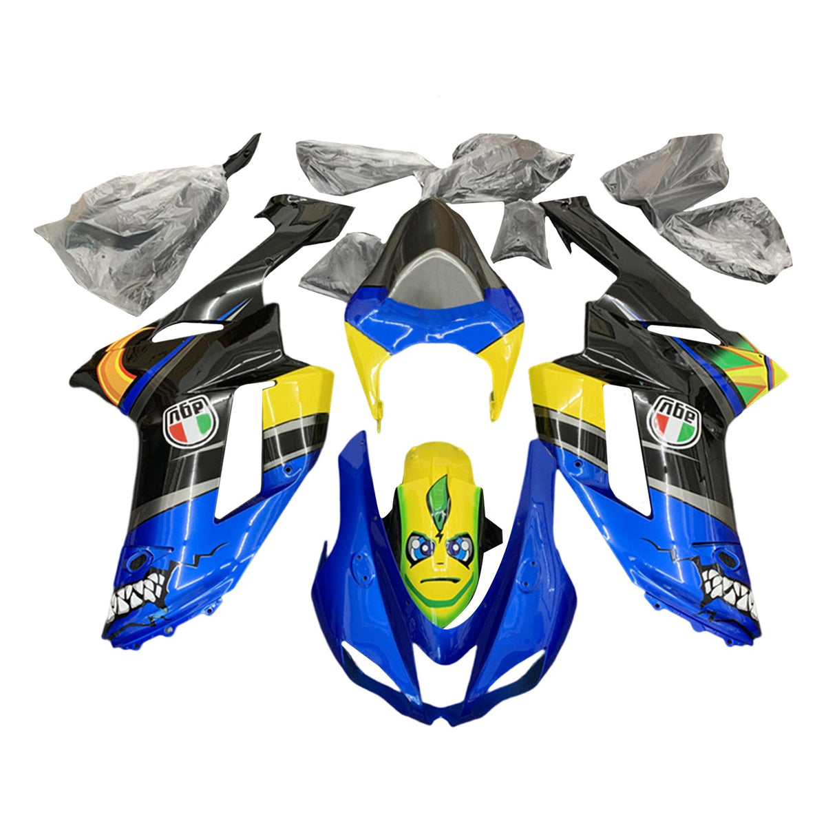 Amotopart 2007-2008 Kawasaki ZX6R 636 Kit de carénage bleu et jaune