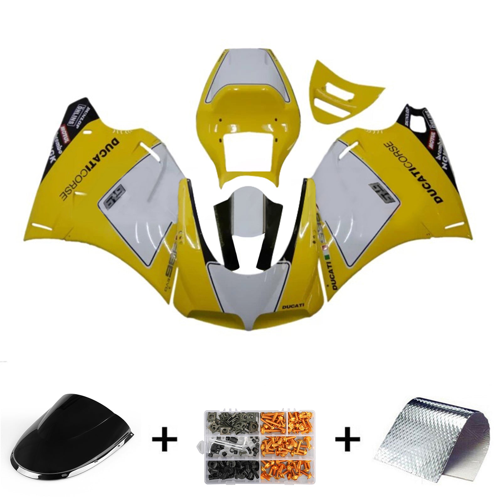 Amotopart Ducati 996 748 1996-2002 Kit de carénage jaune et blanc