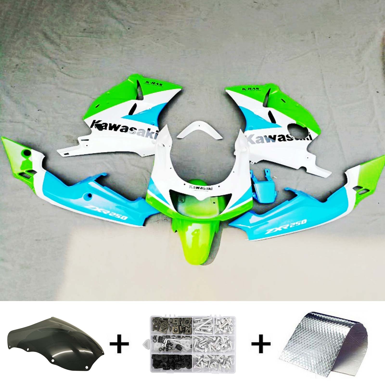 Amotopart 1992-1996 ZXR400 Kawasaki Green&Light Blue Fairing Kit