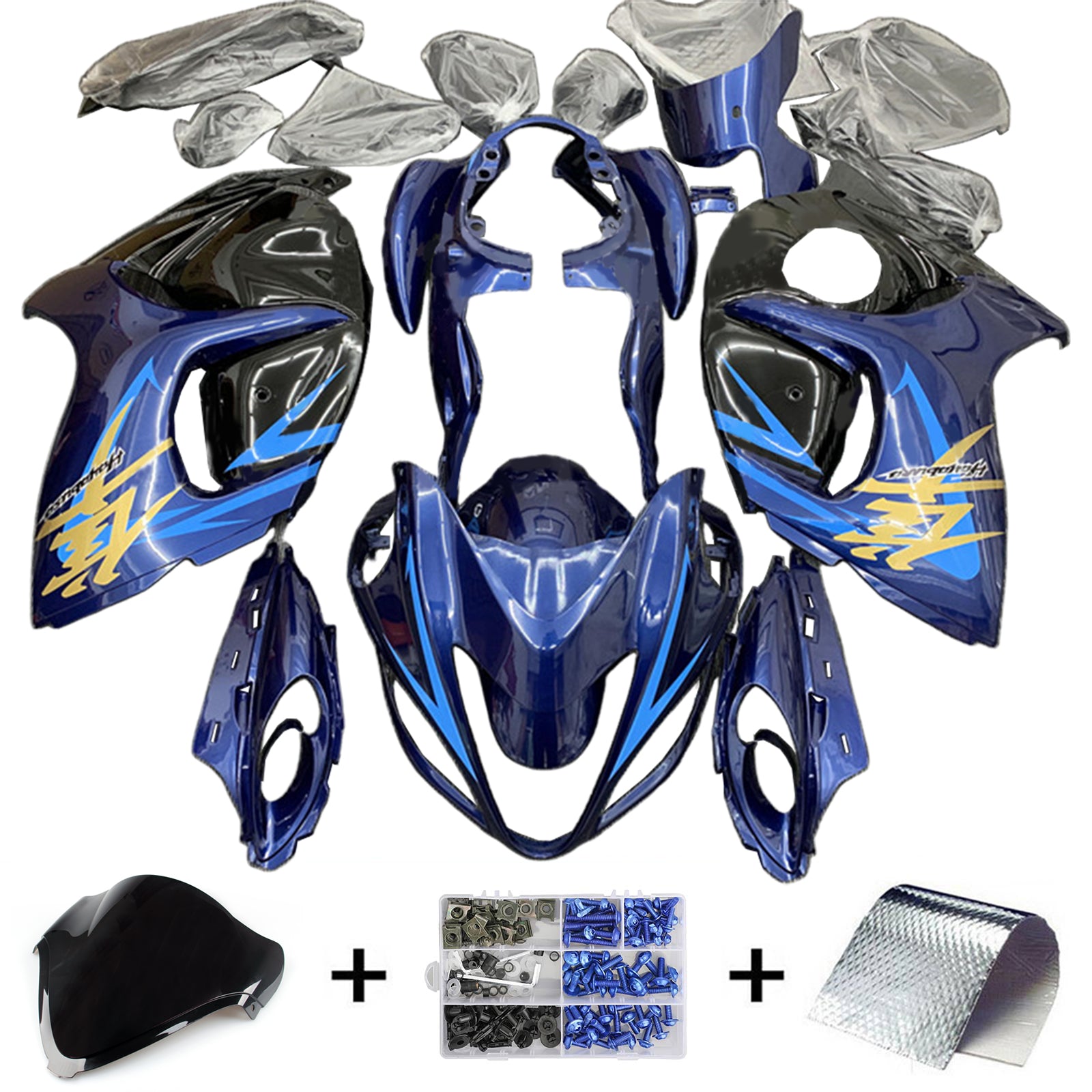 Amotopart Kit de carénage Suzuki Hayabusa GSX1300R Bleu Style3 2008-2020