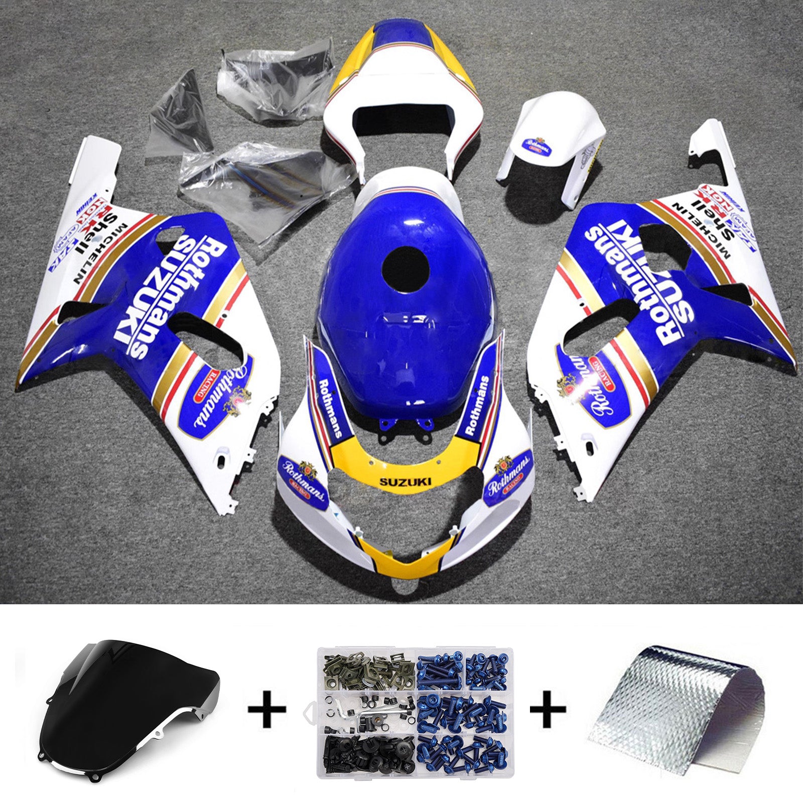 Amotopart Suzuki 2001-2003 GSXR 600 2000-2003 GSXR 750 Blue White Yellow Fairing Kit