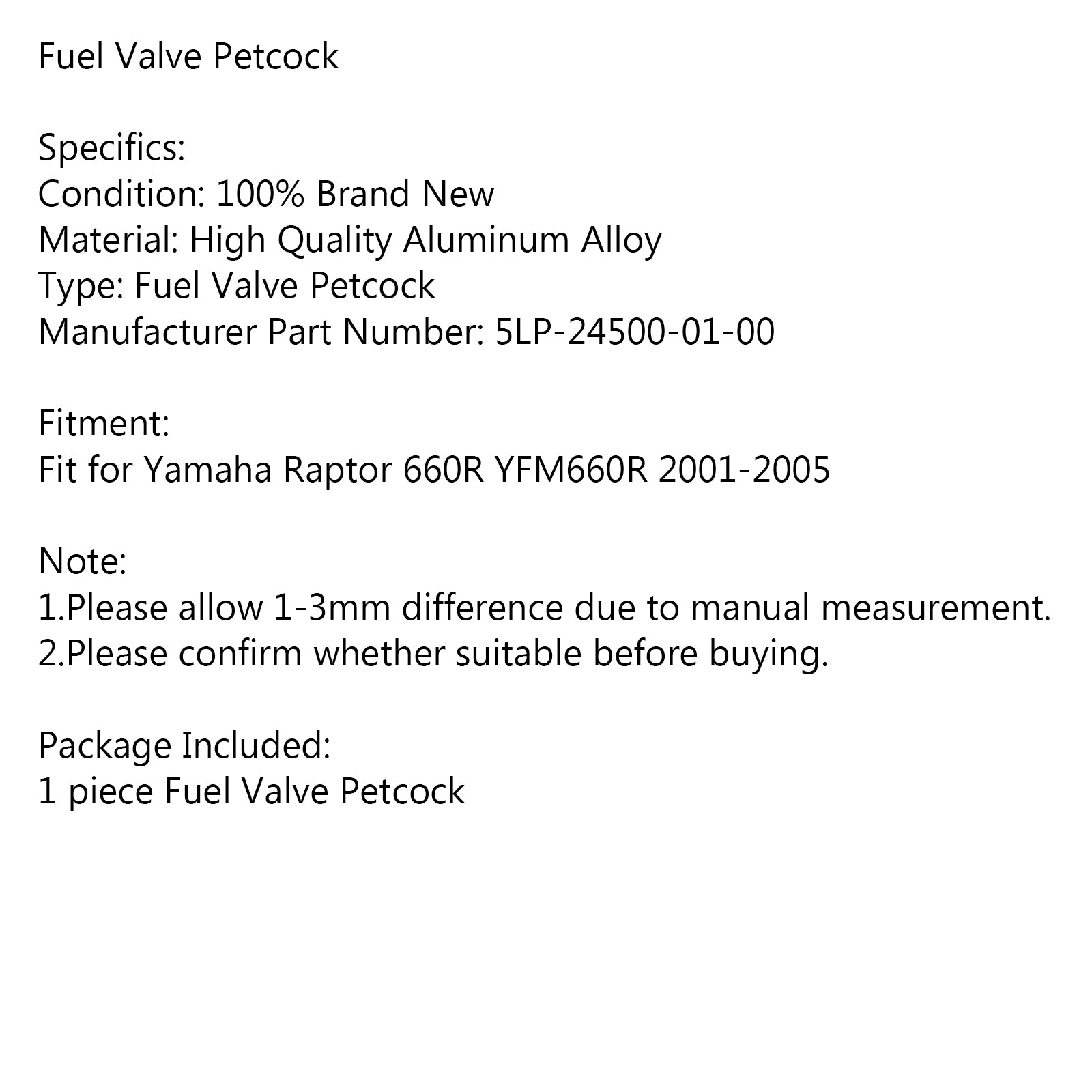 FUEL VALVE SHUTOFF PETCOCK fit for YAMAHA RAPTOR 660 YFM 660R 5LP-24500-01-00