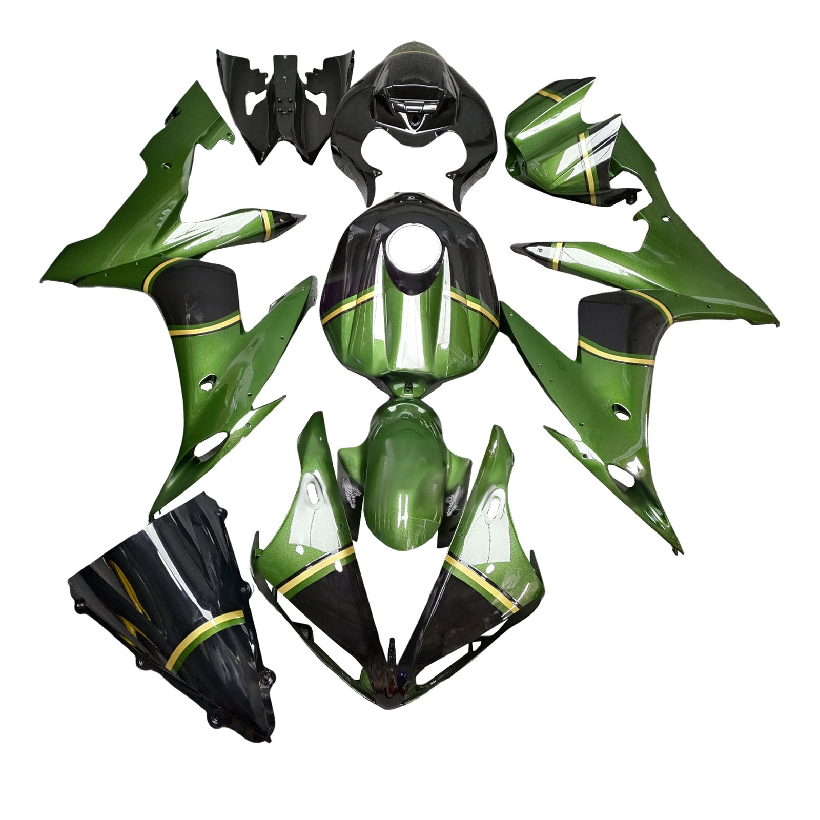 Amotopart 2004-2006 Yamaha YZF-R1 Olive Green Black Fairing Kit