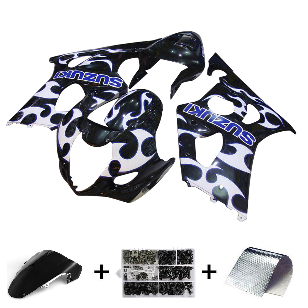 Amotopart 2003-2004 K3 GSXR1000 Suzuki Kit de carénage noir et blanc