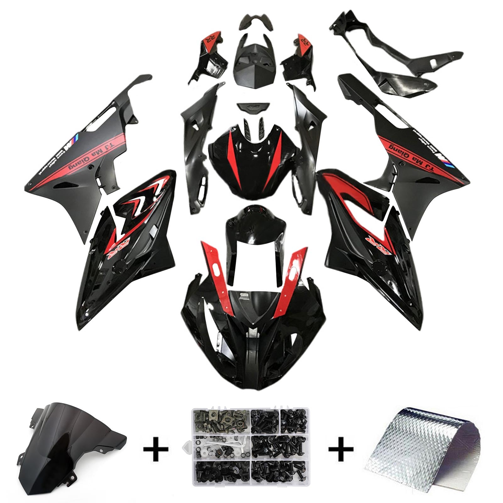 Kit de carénage Amotopart BMW S1000RR 2015-2016 rouge et noir Style4