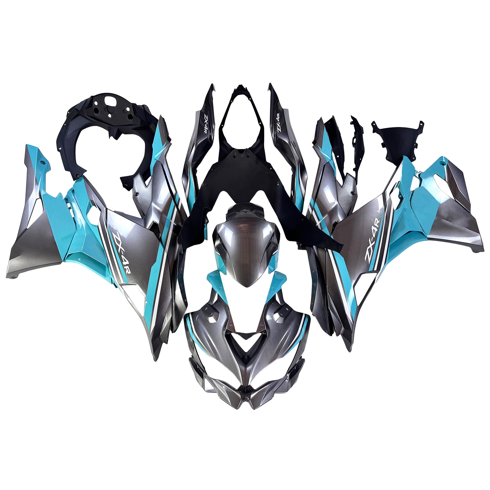 Amotopart 2019-2026 Kawasaki ZX-4R ZX-4RR ZX-25R Silver Blue Fairing Kit