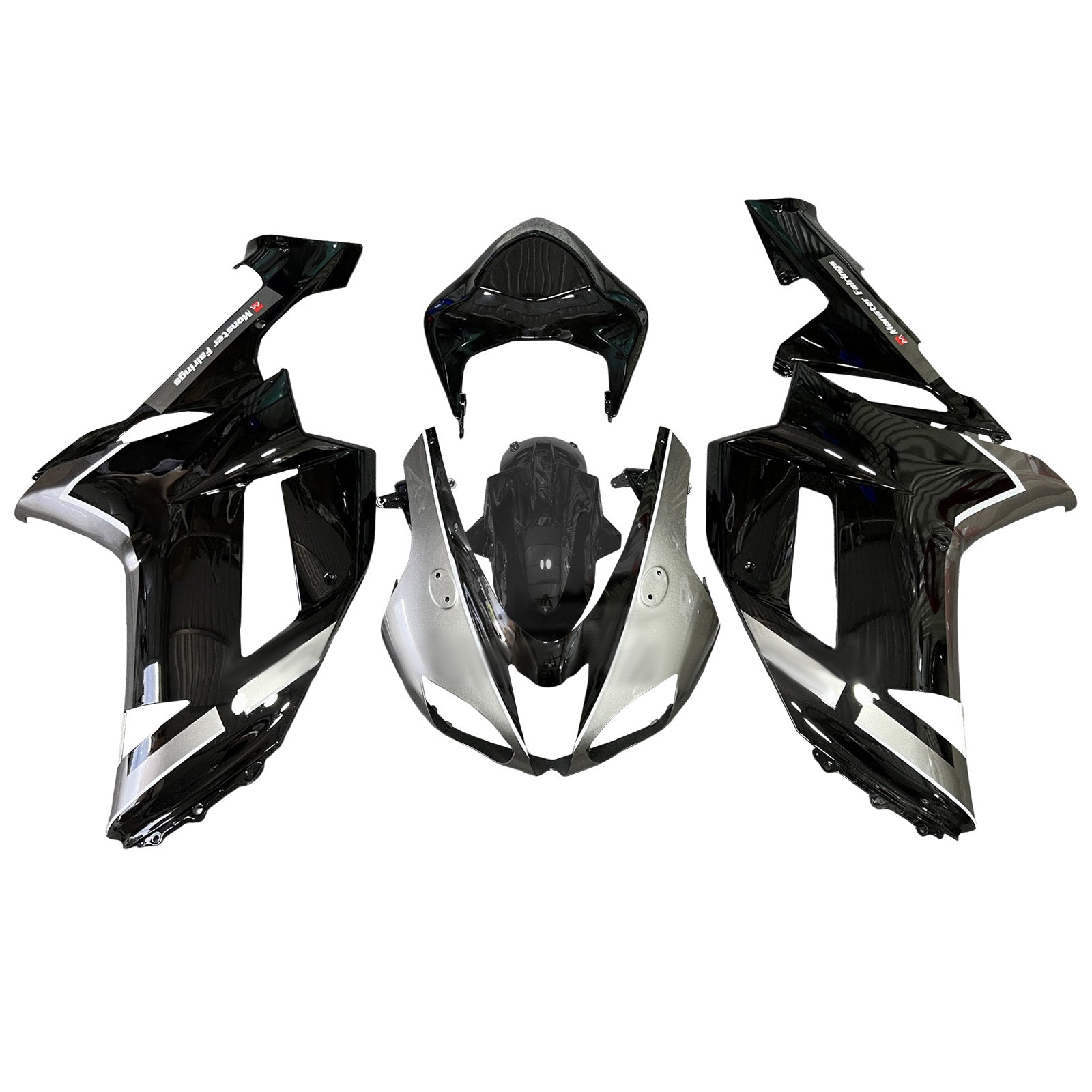 Amotopart 2007-2008 Kawasaki ZX6R 636 Schwarz Silberverkaufskit