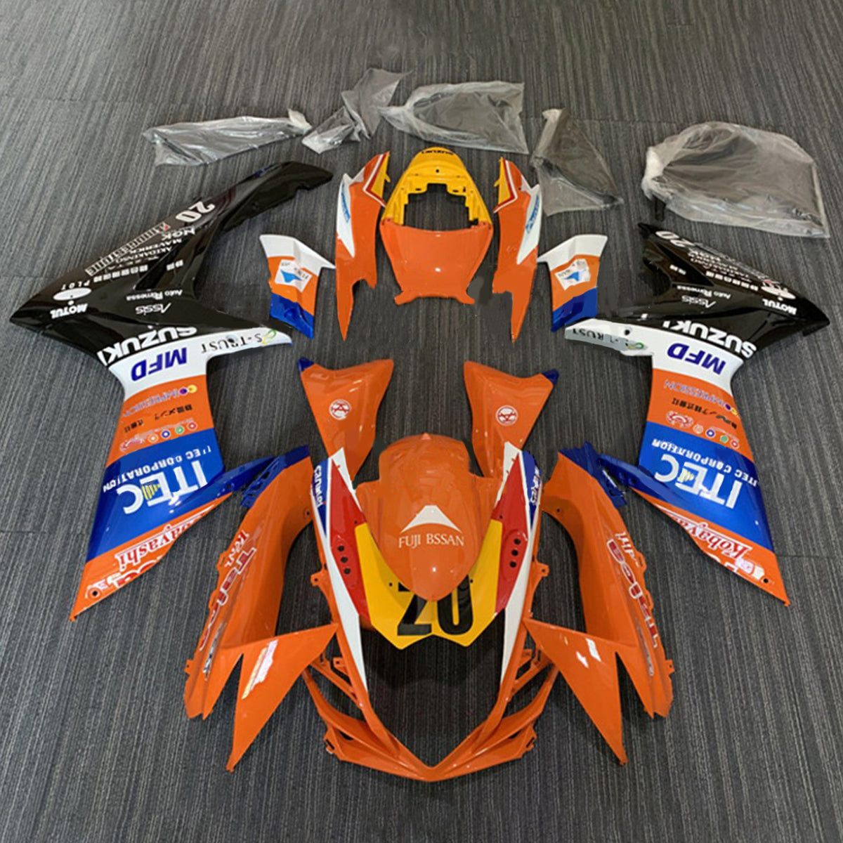 Amotopart 2011-2024 GSXR 600/750 Suzuki Kit de carénage orange et bleu