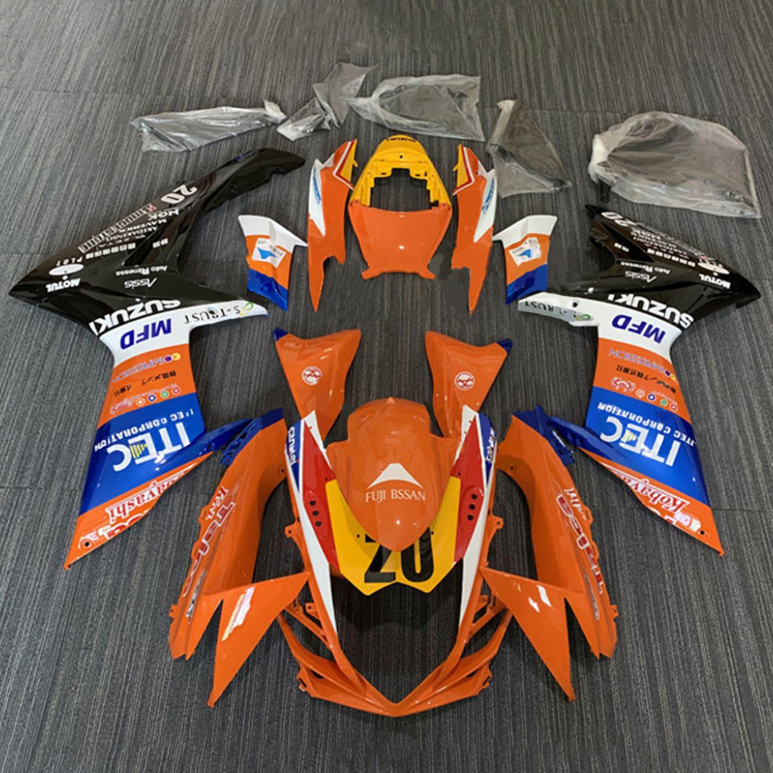 Amotopart 2011-2024 GSXR 600/750 Suzuki Orange&Blue Fairing Kit