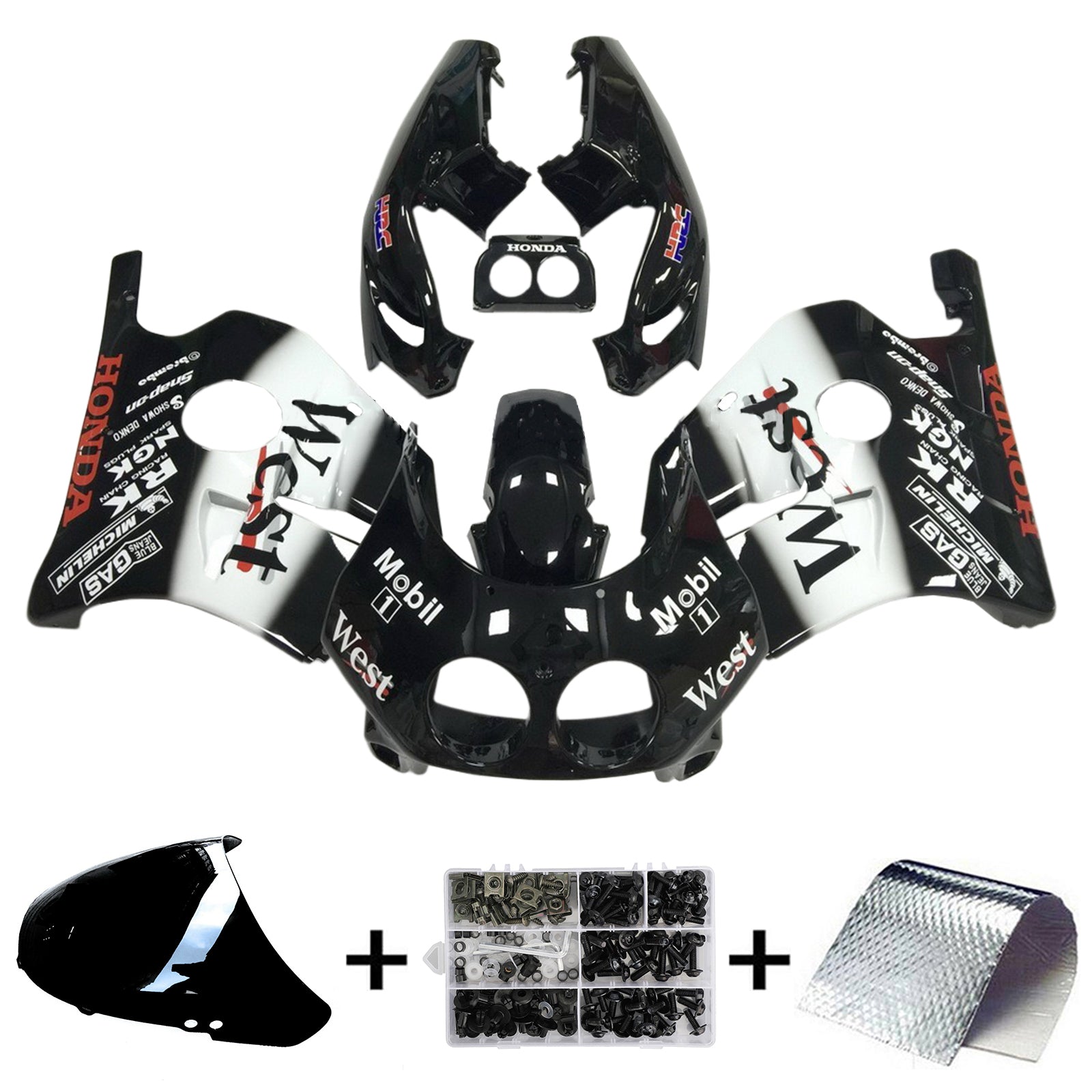 Amotopart 1990-1998 Honda CBR250RR MC22 Black White Fairing Kit