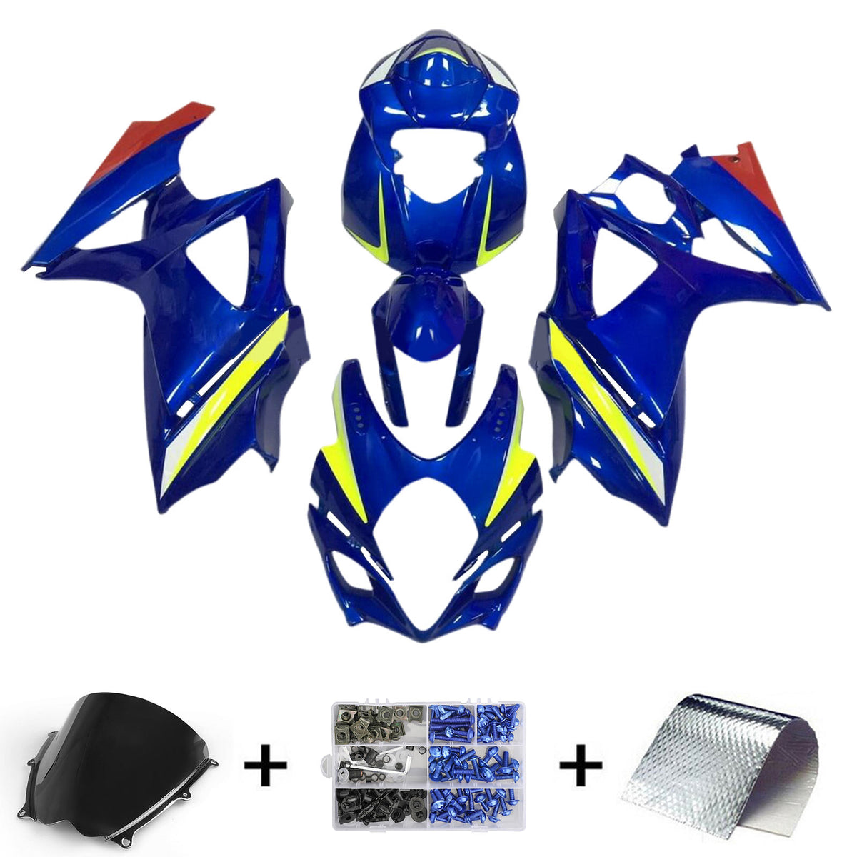 Amotopart 2007-2008 K7 GSXR1000 Suzuki Bleu avec accents jaunes Kit de carénage