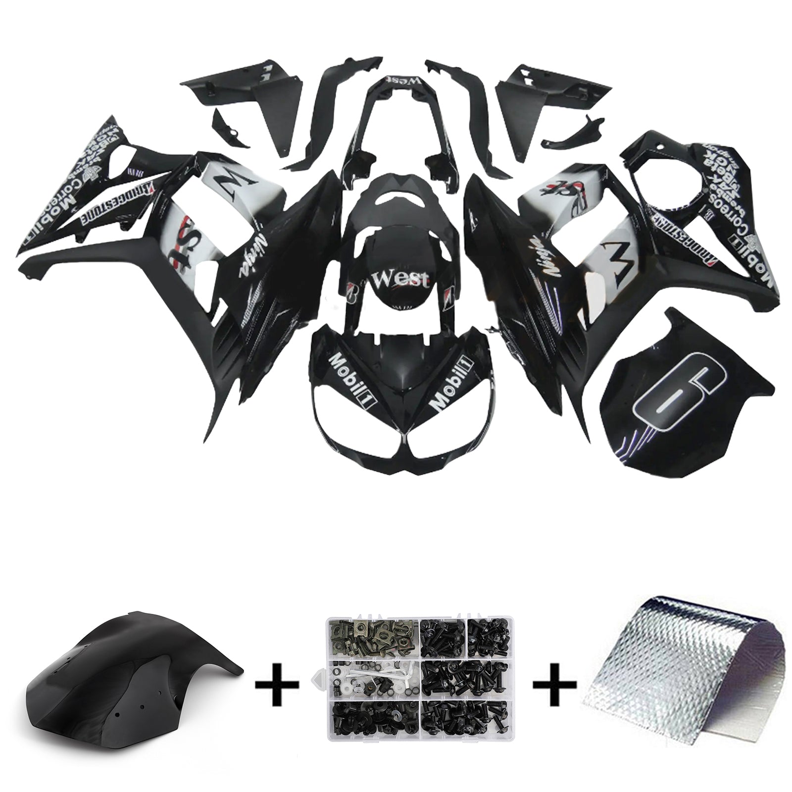 Amotopart 2010-2015 Kawasaki Z1000SX Black White Fairing Kit