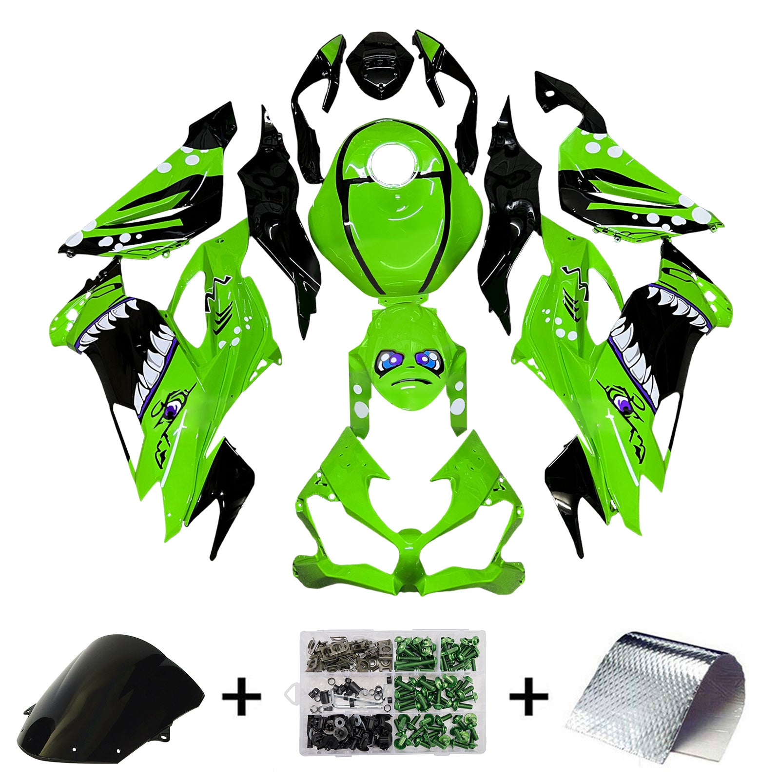 Amotopart 2019-2023 Kawasaki ZX6R Black Green Fairing Kit
